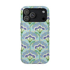 Lantern Flower MagSafe iPhone 17 Pro Max Case – Glossy | aqua, periwinkle, green botanical lantern floral print MagSafe compatible, dual-layer protection