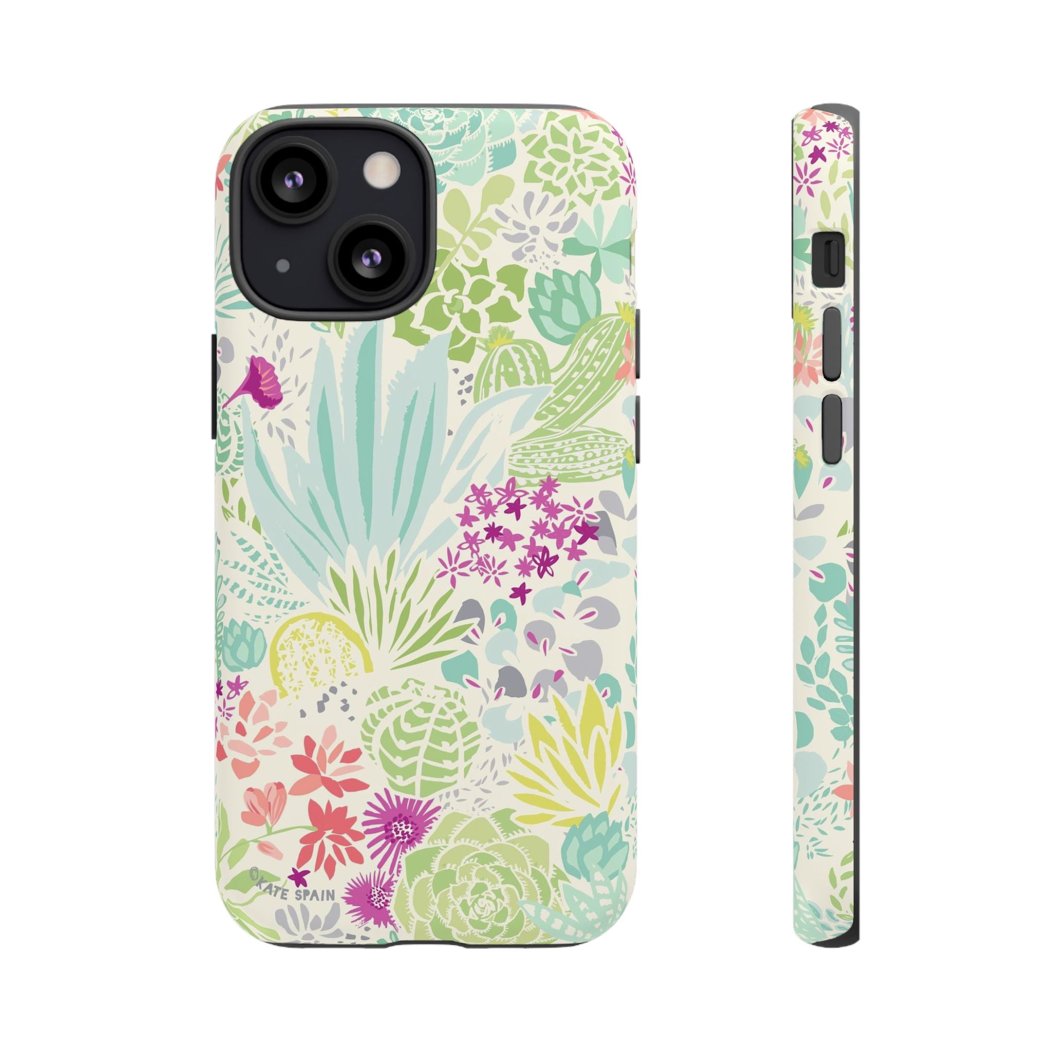 Canyon Tough iPhone 13 Mini Case – Matte | cream, sage, aqua, mauve, fuschia botanical succulent print