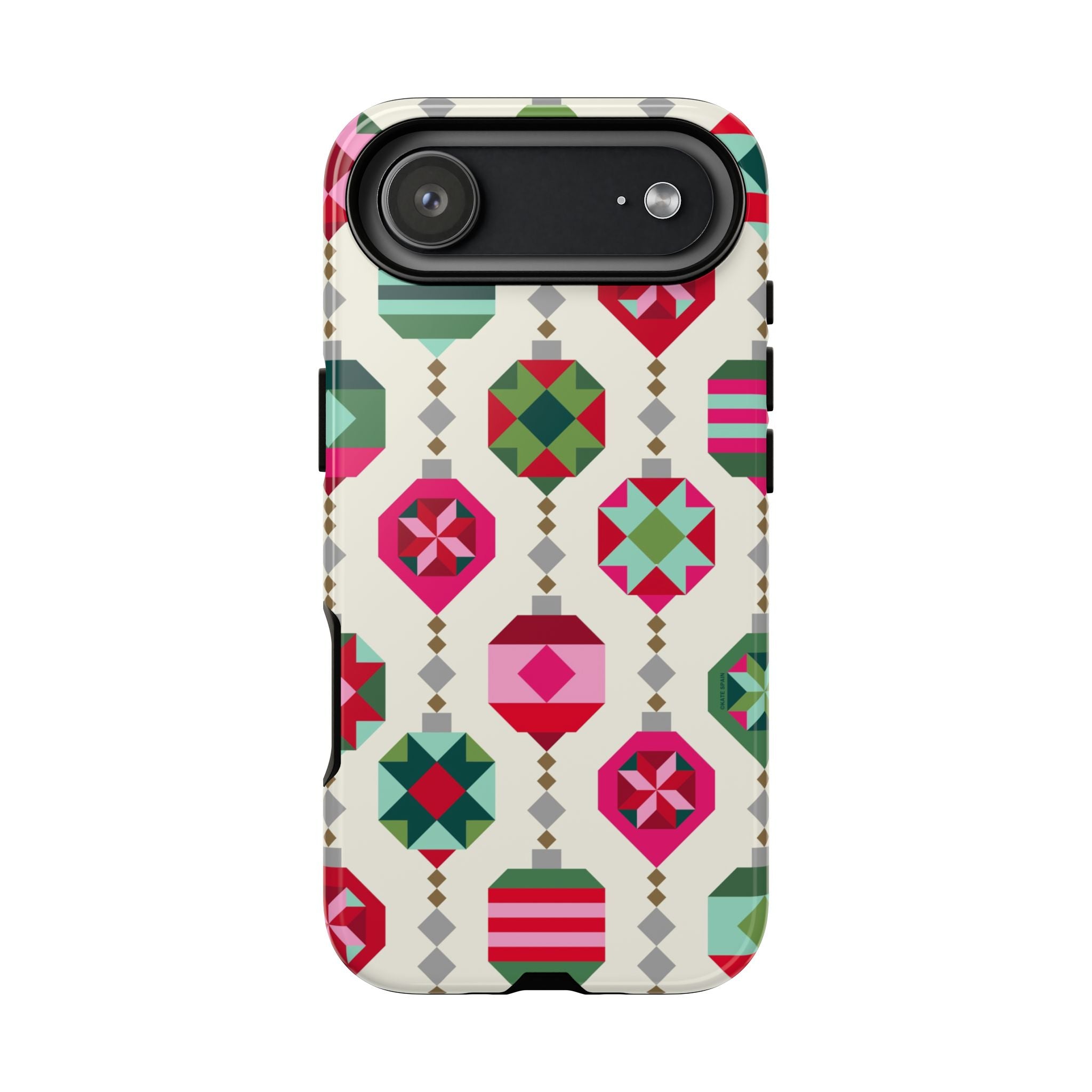 Felicity Ornaments Tough iPhone 17 Air Case – Glossy | cream, red, pink, green, mint geometric quilted ornament print