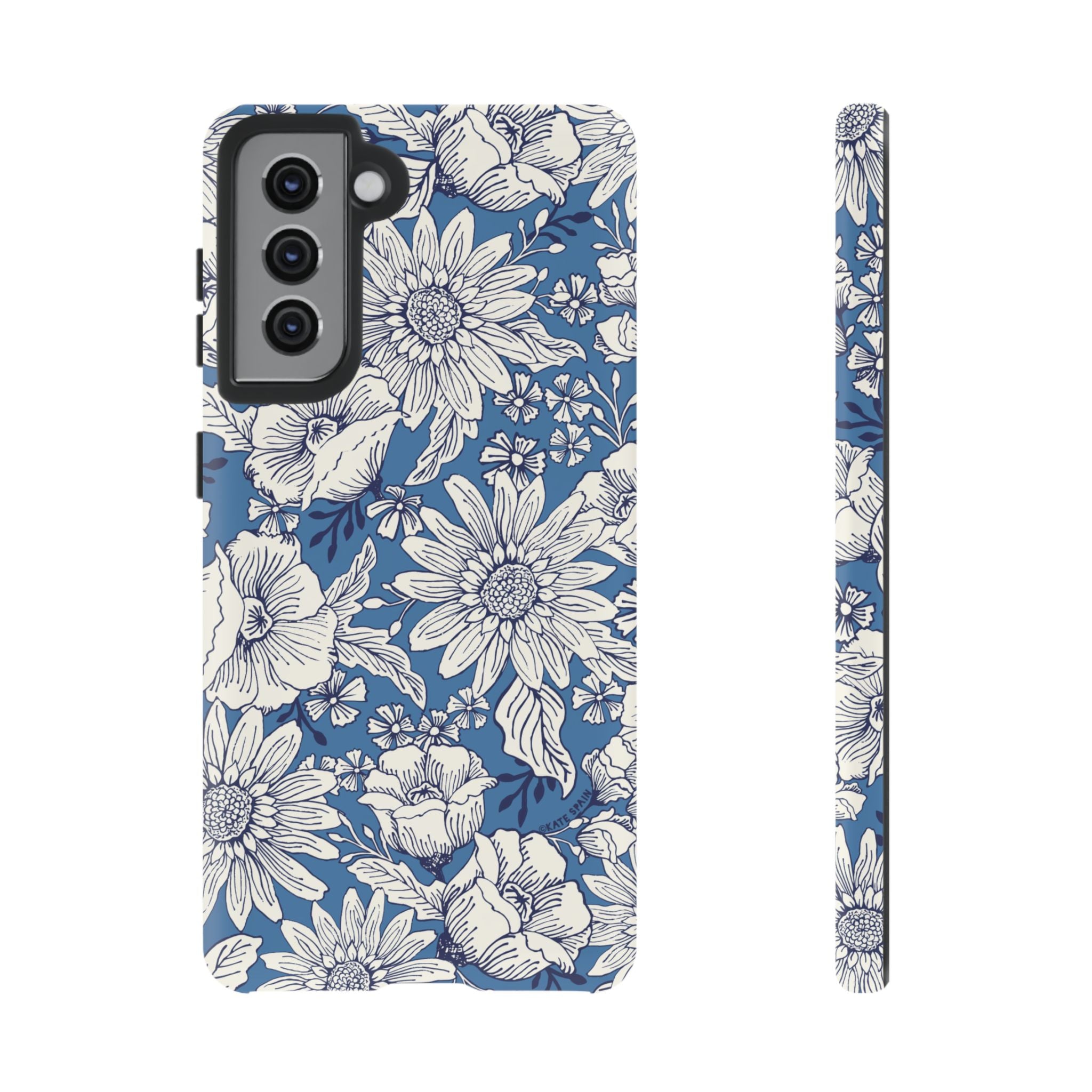 Luxury Jardin Samsung Galaxy S21 Case – Matte | steel blue, white botanical daisy floral print