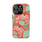 Sarabande Tough iPhone 16 Pro Max Case – Glossy | coral, pink, cream, green botanical floral print
