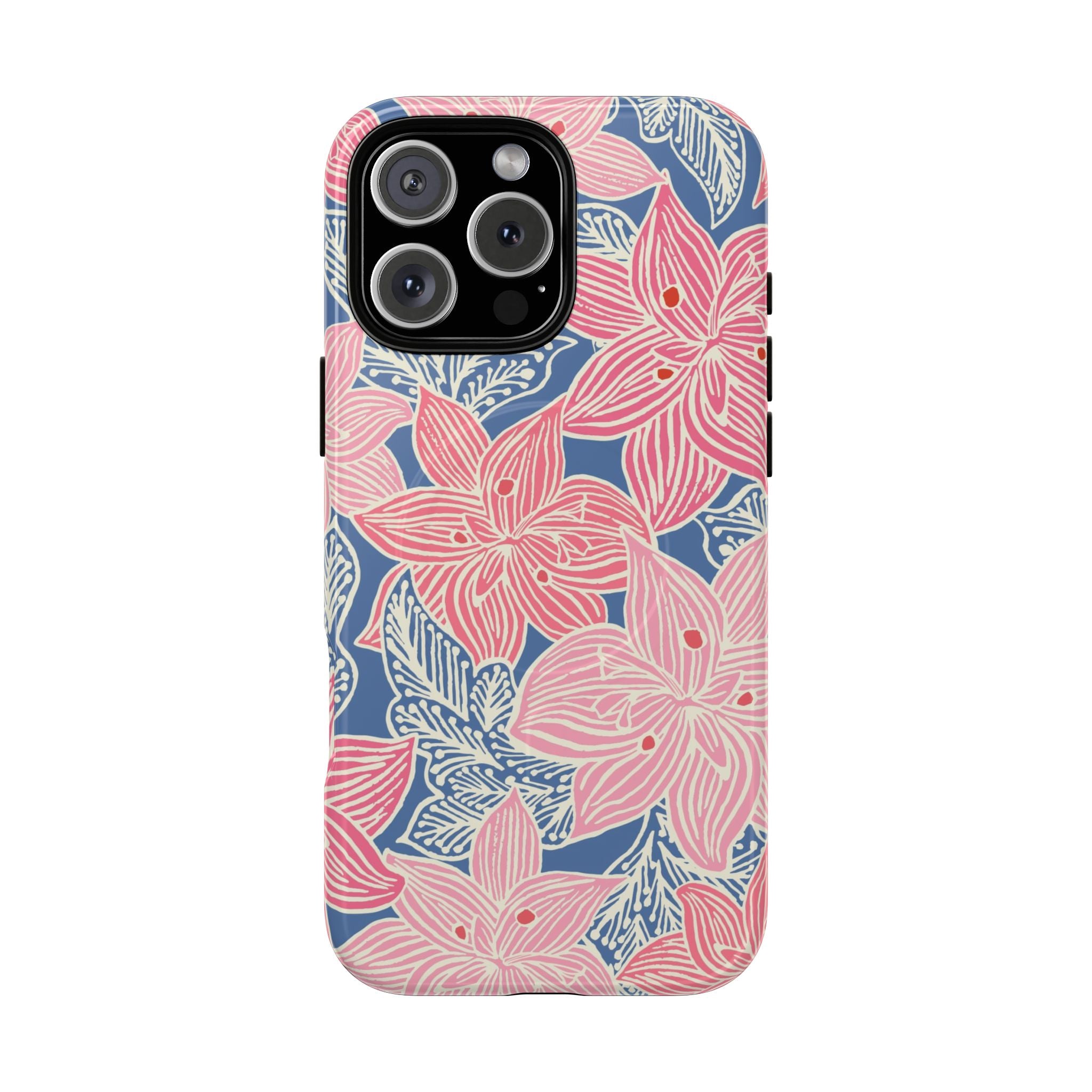 Hibiscus Lagoon MagSafe iPhone 16 Pro Case – Matte | coral, blush, cream, dusty blue hibiscus botanical print