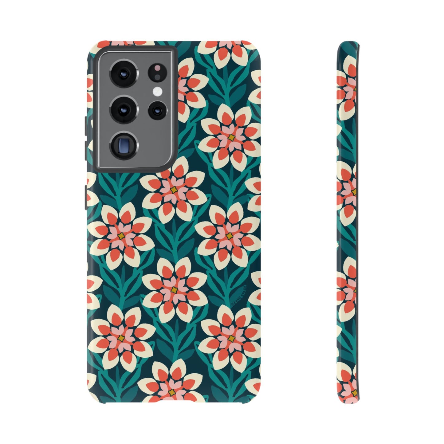 Modern Dahlia Samsung Case - Teal Coral Allover Pattern