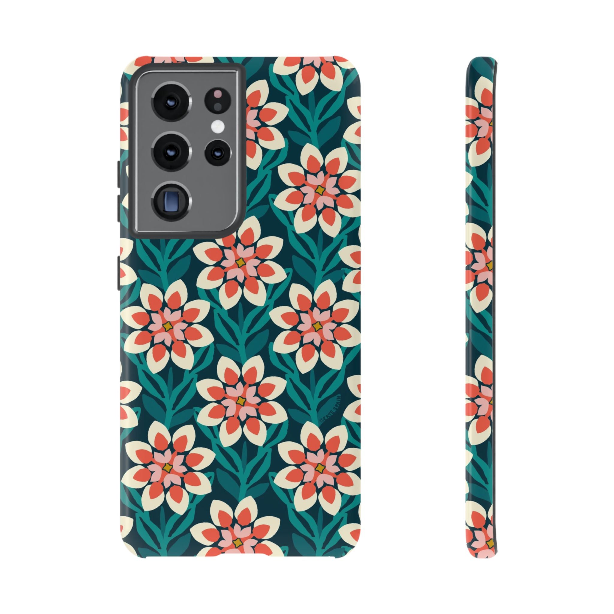 Luxury Modern Dahlia Samsung Galaxy S21 Ultra Case – Glossy | teal, coral, pink, cream modern dahlia print