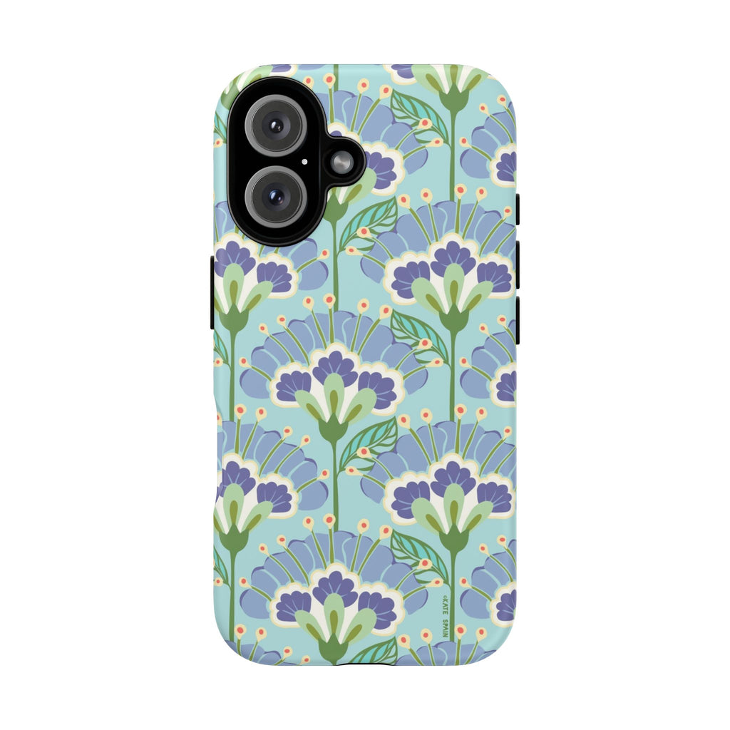 Lantern Flower Tough iPhone 15 Pro Max Case – Matte | aqua, periwinkle, green botanical lantern floral print