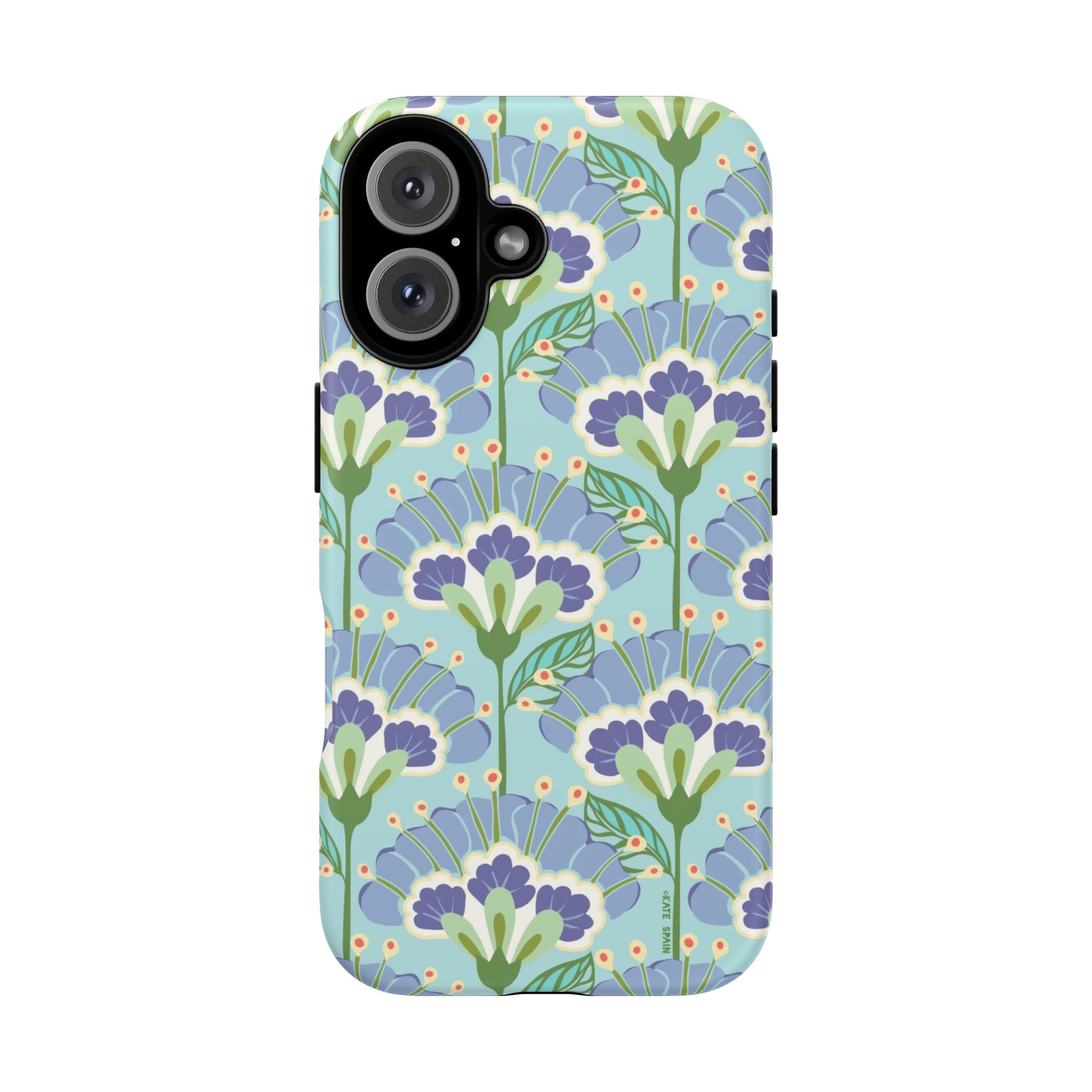 Lantern Flower Tough iPhone 15 Pro Max Case – Matte | aqua, periwinkle, green botanical lantern floral print