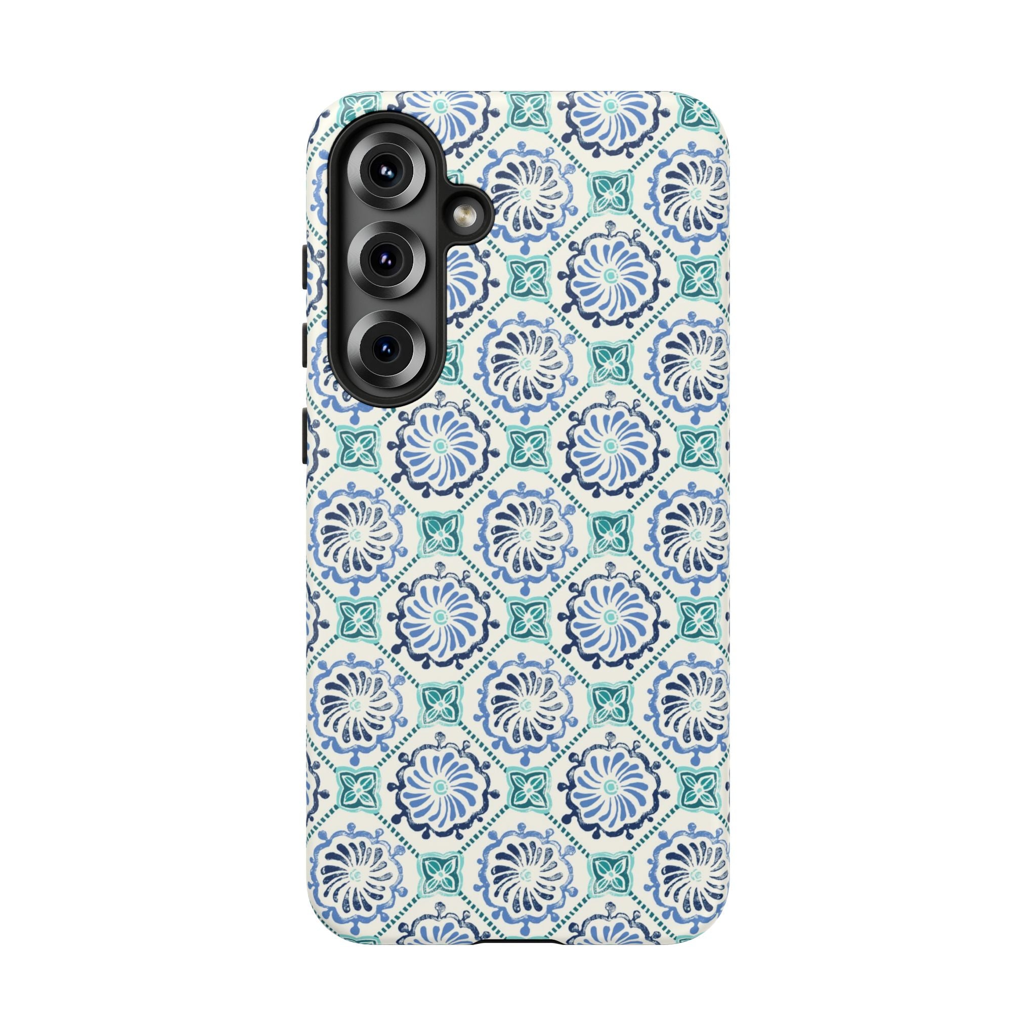 Horizon Blue Tile Samsung Galaxy S25 Plus Case – Matte | blue, turquoise, cream white dual-layer protection