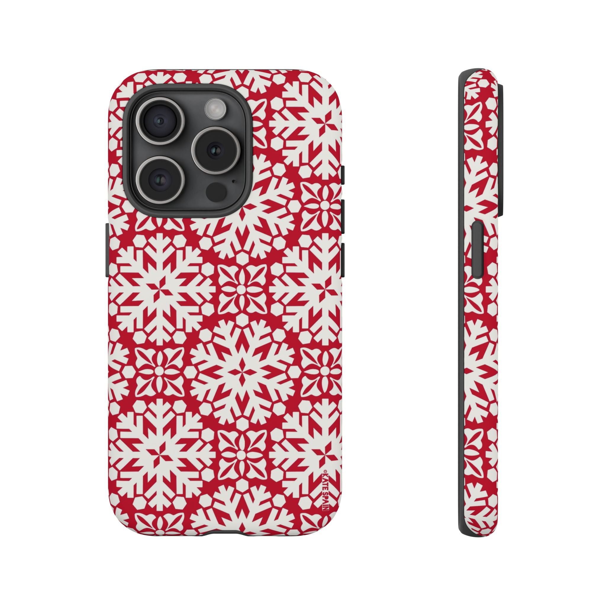 Flurry Tough iPhone 15 Pro Case – Matte | red, cream geometric snowflake medallion print