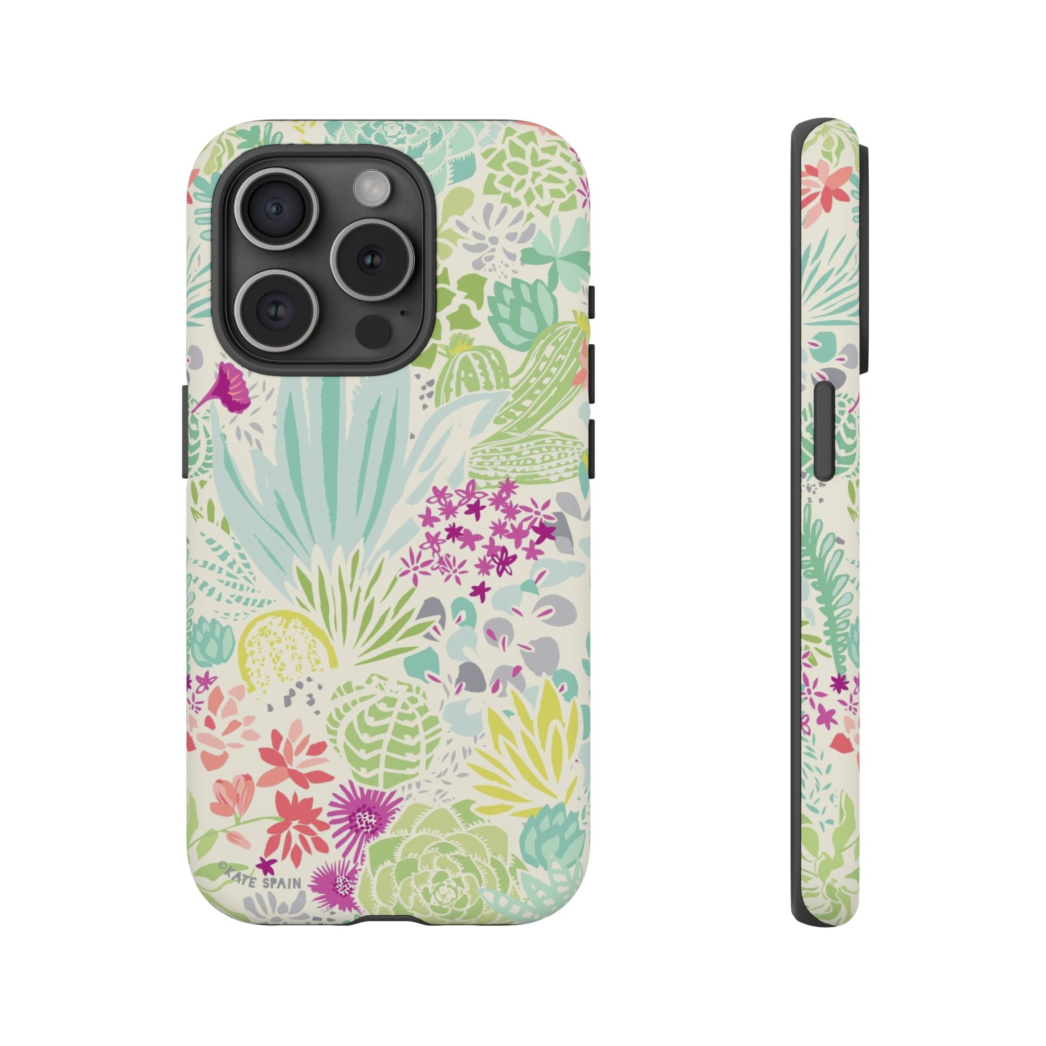 Canyon Tough iPhone 15 Pro Case – Matte | cream, sage, aqua, mauve, fuschia botanical succulent print