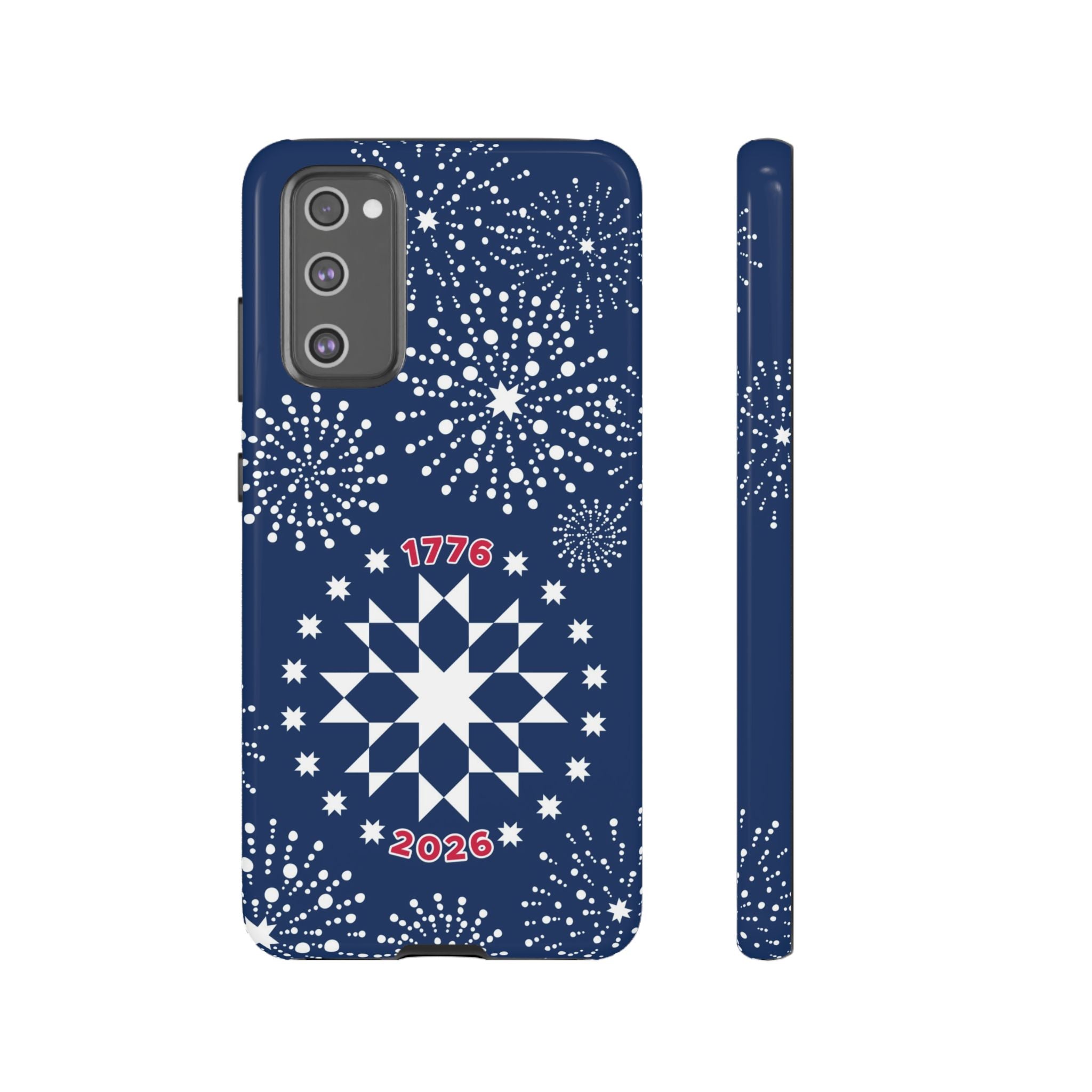 250th Fireworks Samsung Galaxy S20 FE Case – Glossy | navy, white patriotic star quilt fireworks print
