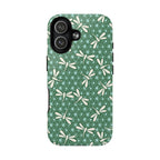 Designer Dragonfly MagSafe iPhone 17 Case – Glossy | jade green, aqua, cream dragonfly print