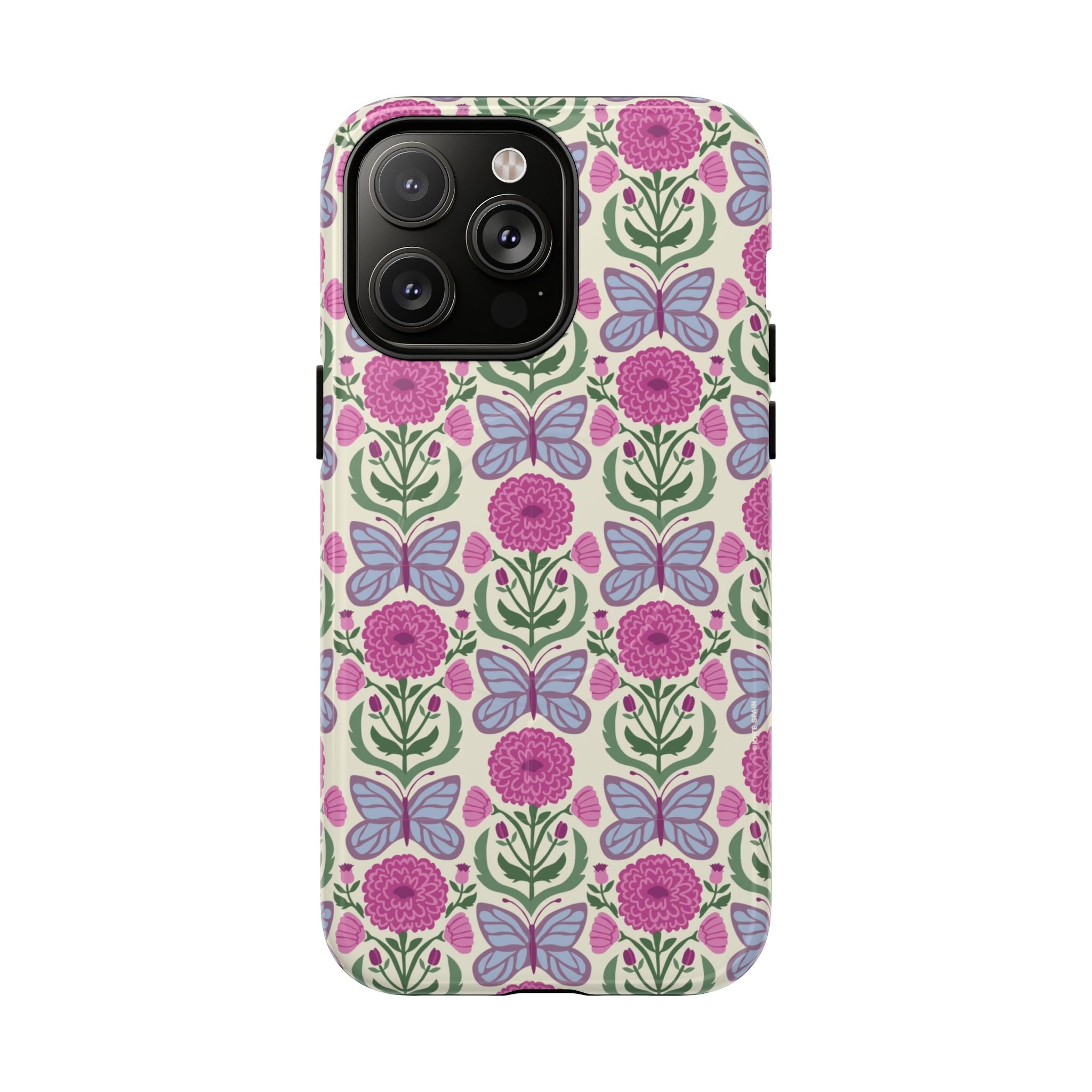 Butterfly MagSafe iPhone 14 Pro Max Case – Glossy | cream, magenta, periwinkle butterfly floral print