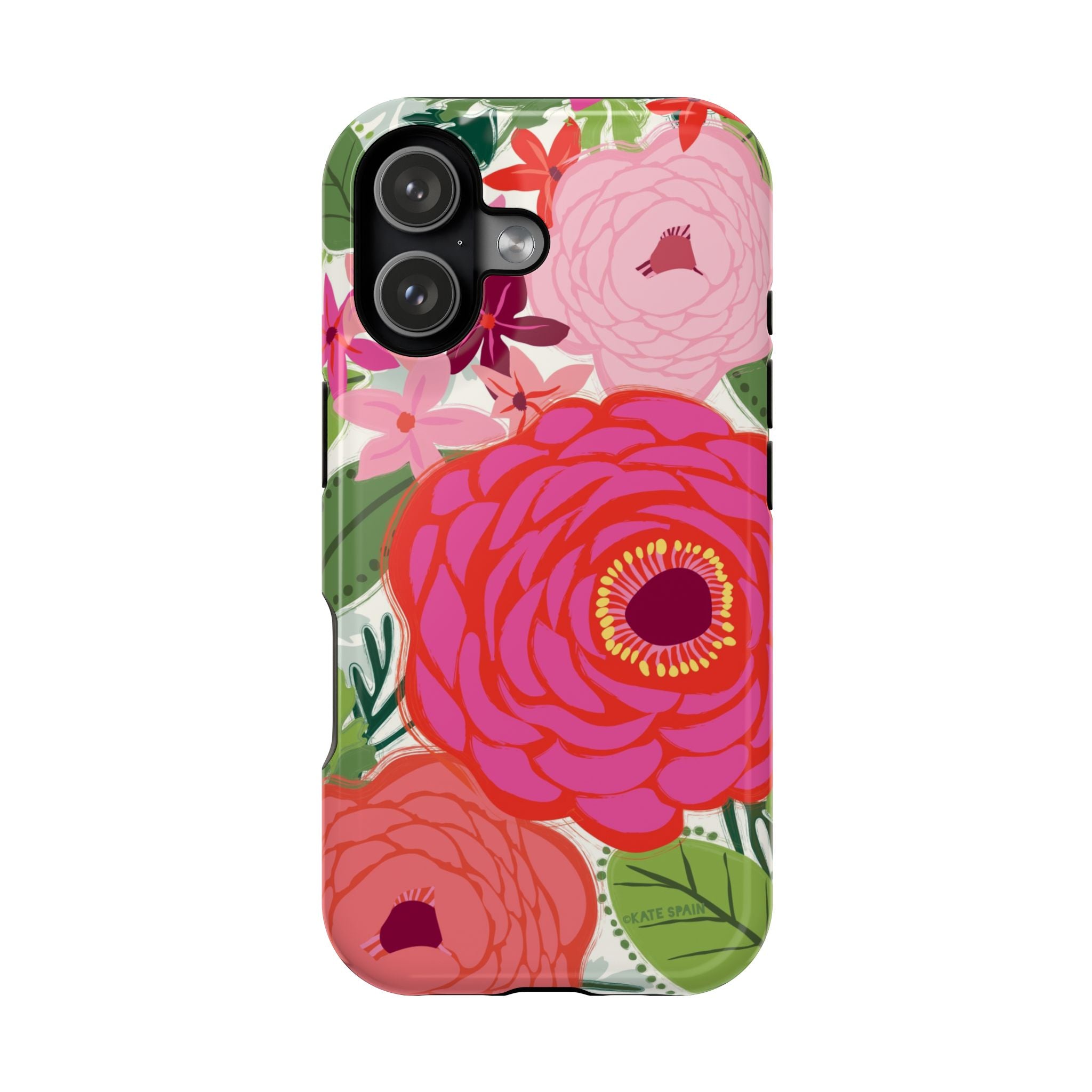 Bloomerie MagSafe iPhone 17 Case – Glossy | cream, magenta, coral botanical peony floral print