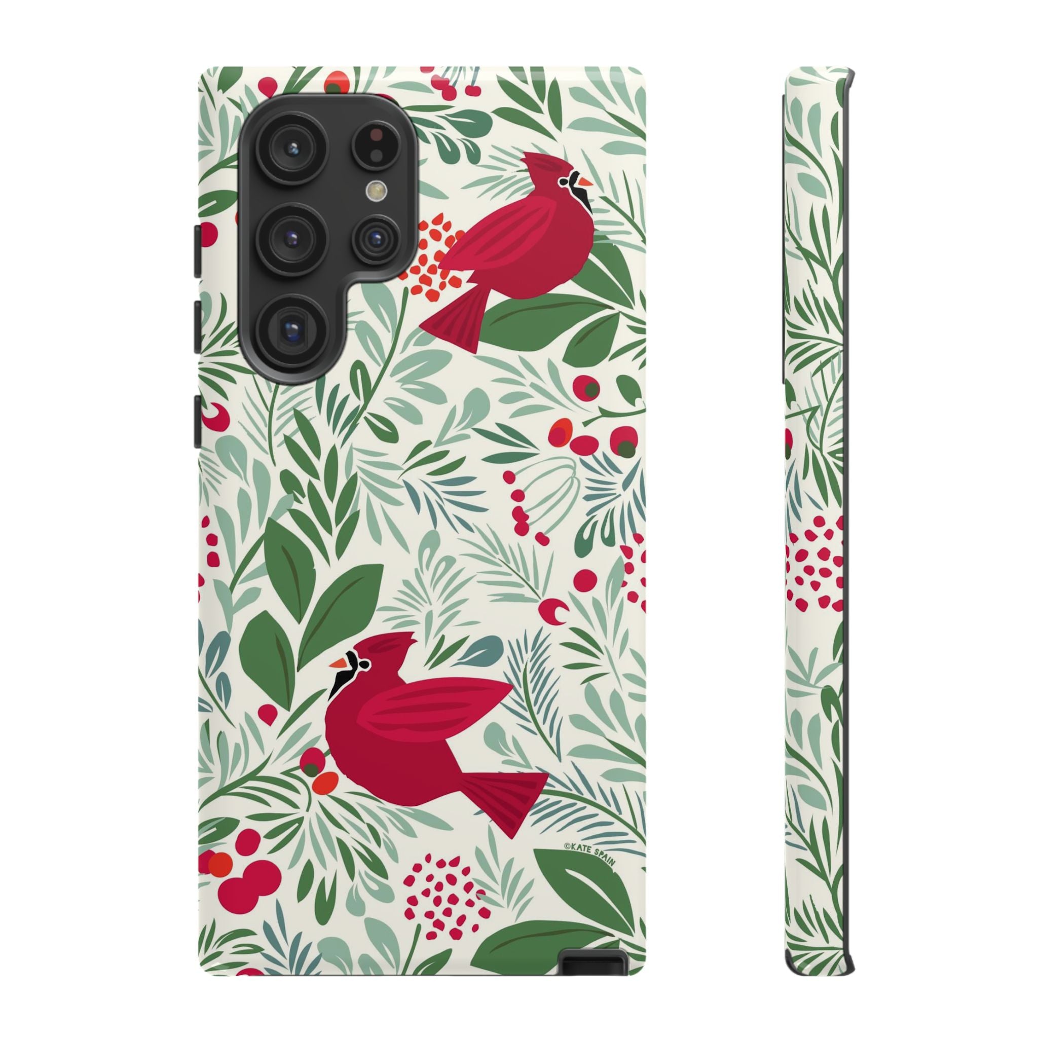 Birds and Berries Samsung Galaxy S22 Ultra Case – Glossy | cream, red, green botanical cardinal berry print