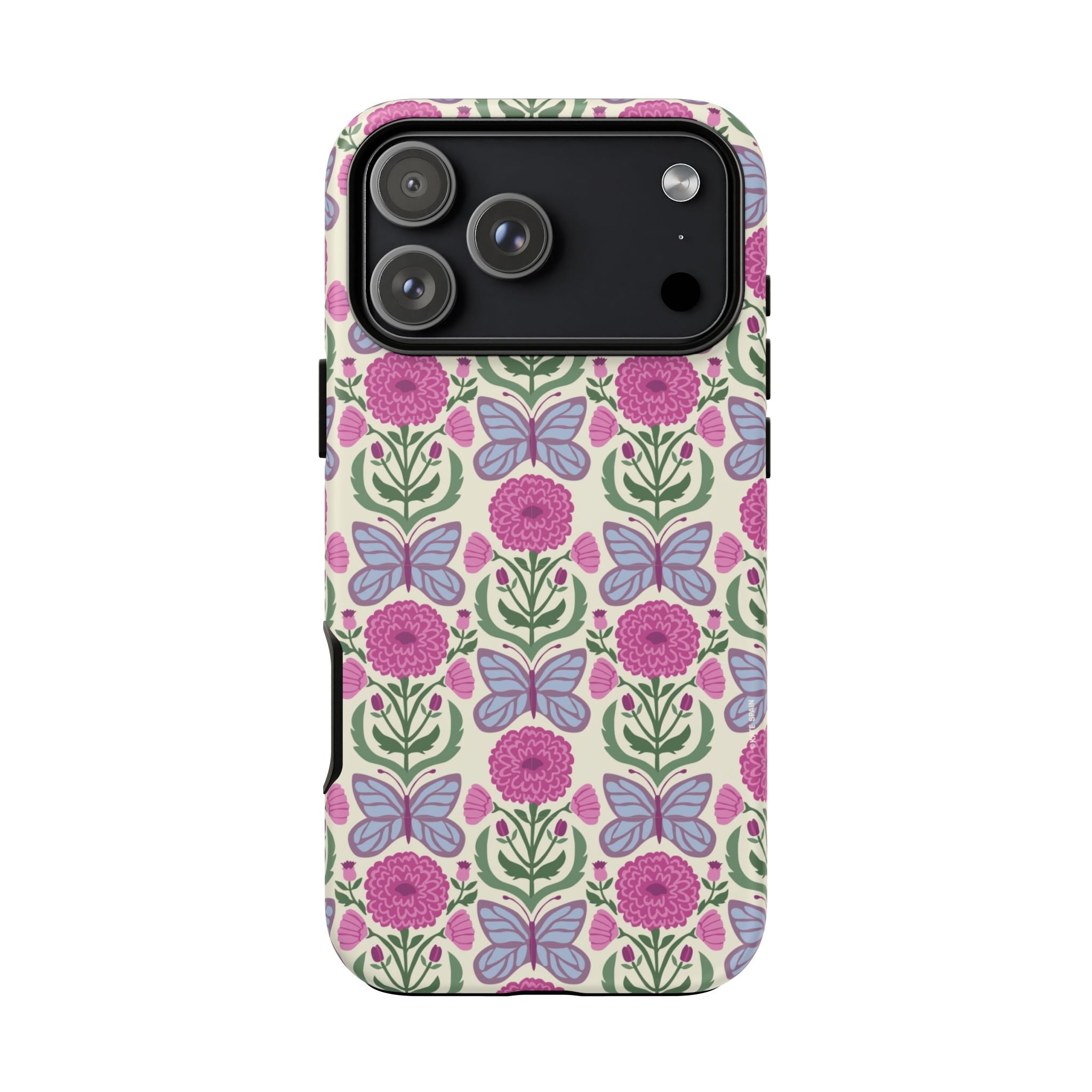 Butterfly Tough iPhone 17 Pro Max Case – Matte | cream, magenta, periwinkle butterfly floral print