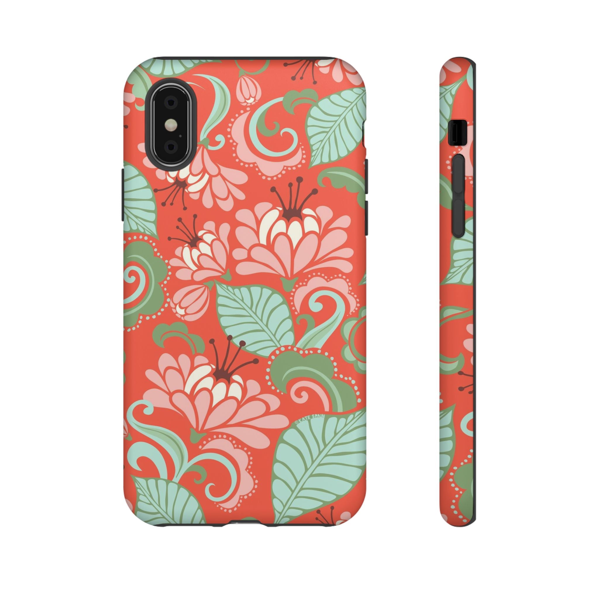 Sarabande Tough iPhone XS Case – Matte | coral, pink, cream, green botanical floral print