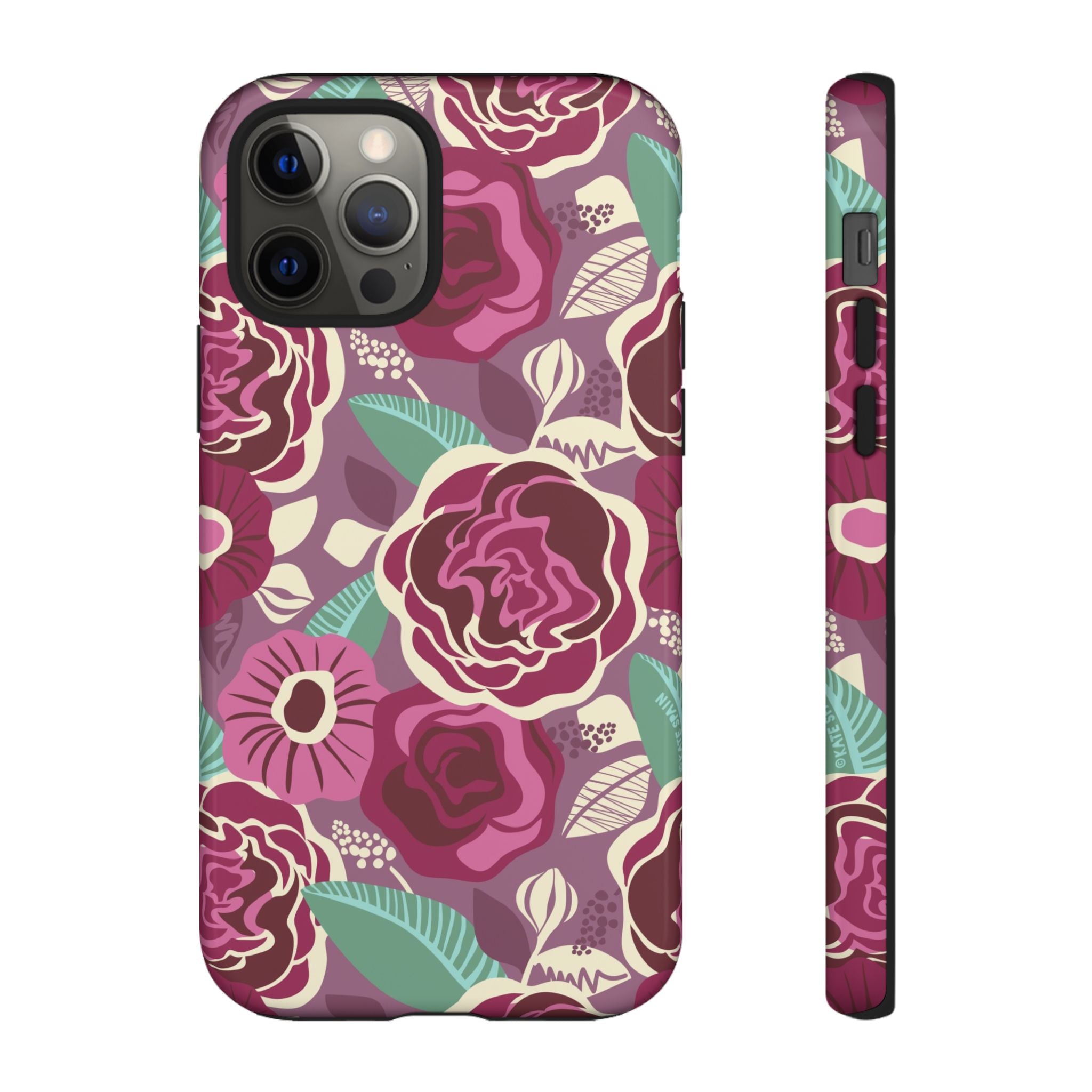 Tea Rose Burgundy Tough iPhone 12 Pro Case – Glossy | burgundy, magenta, plum botanical rose floral print