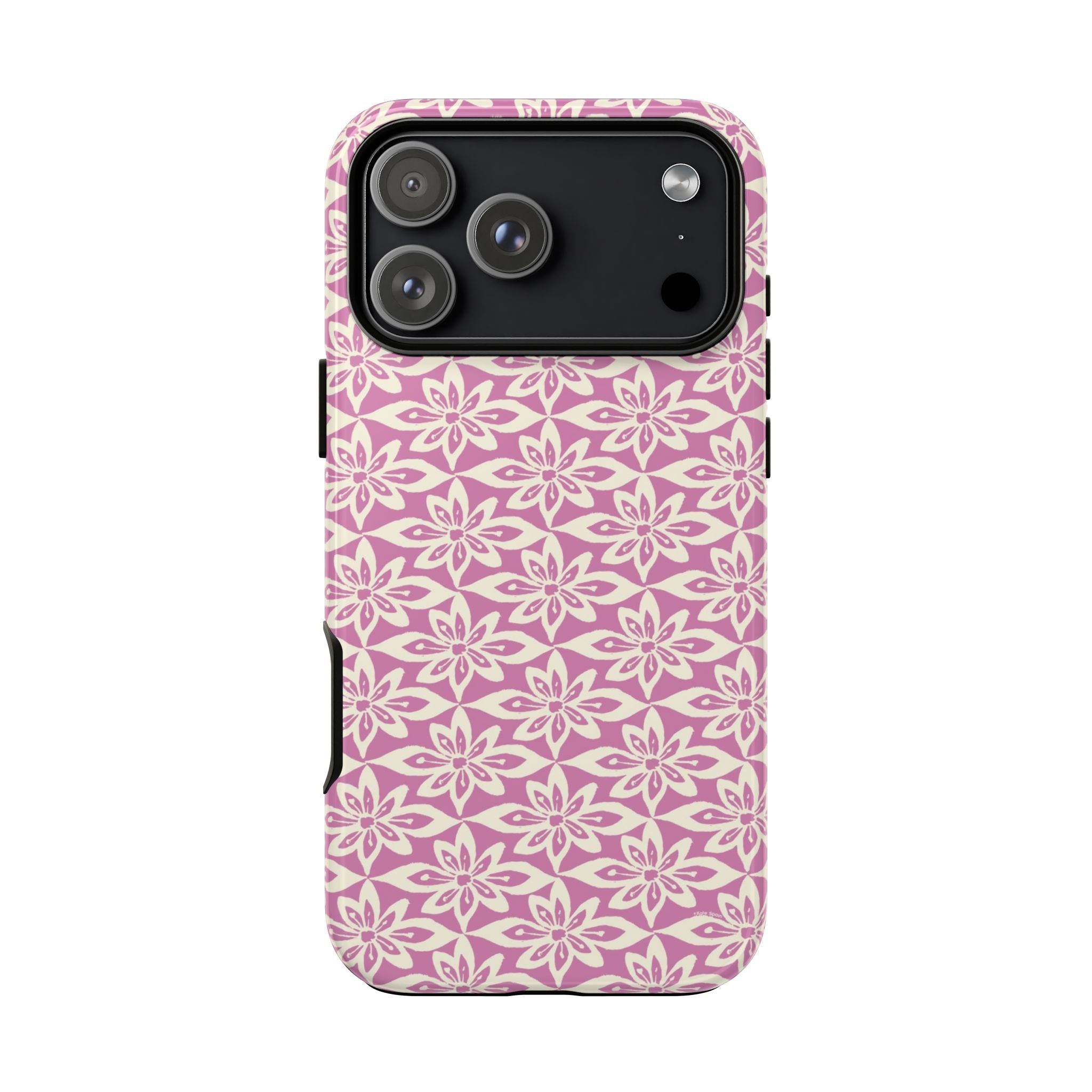 Lily Rose iPhone 17 Pro Case – Glossy | graphic white lily print on soft rose — botanical phone case by Kate Spain