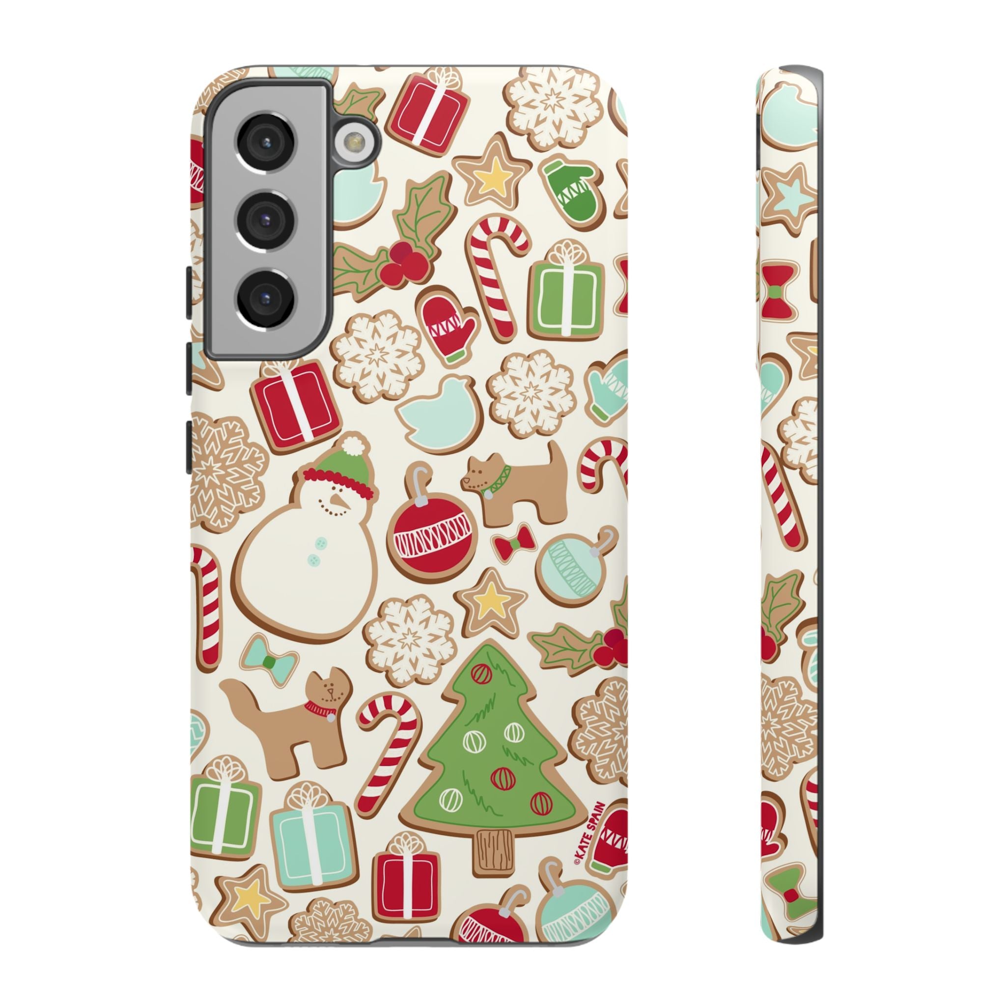 Gingerbread Cookies Samsung Galaxy S22 Plus Case – Matte | cream, red, green gingerbread holiday cookie print