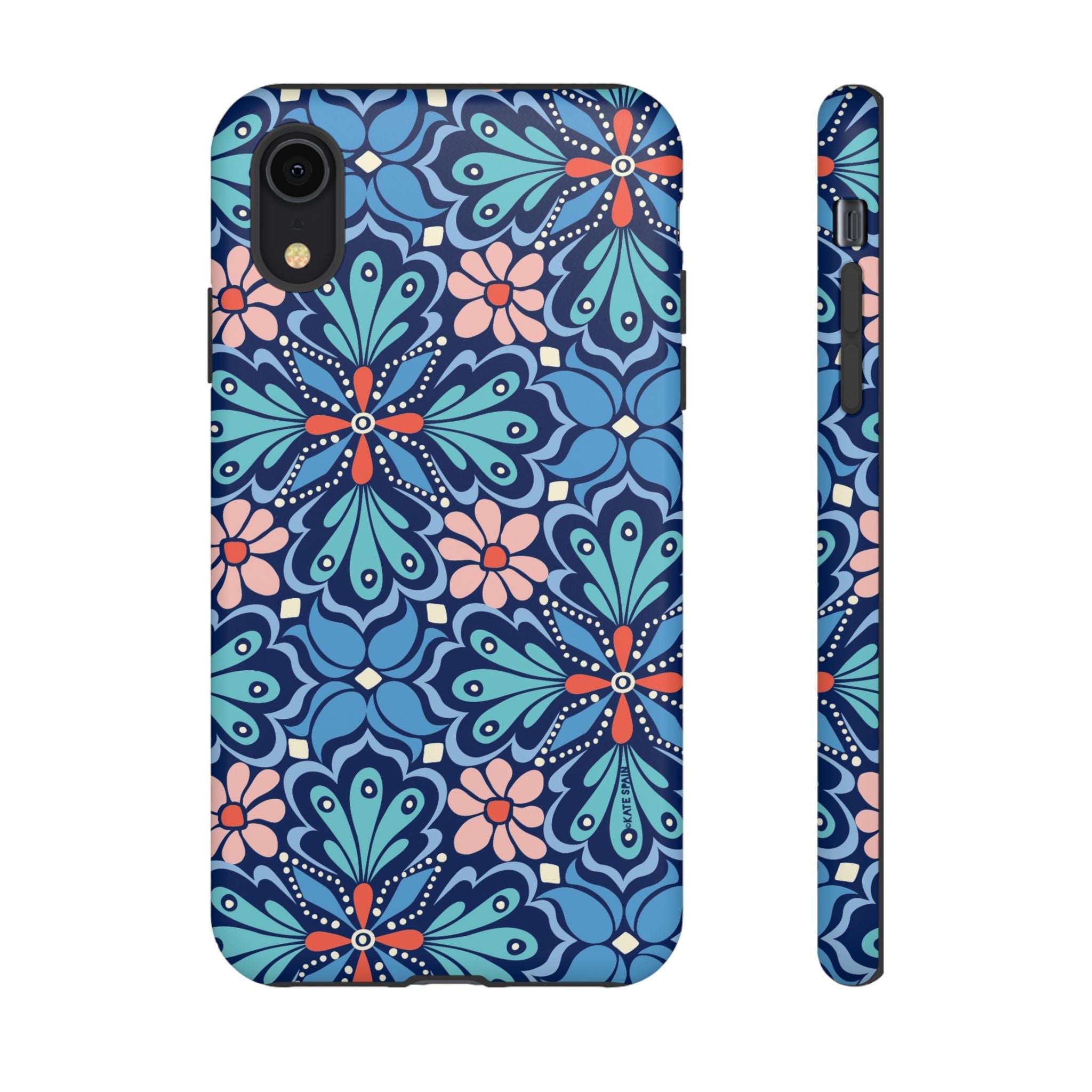 Bolero Tough iPhone XR Case – Matte | navy, cobalt, blush geometric medallion floral print