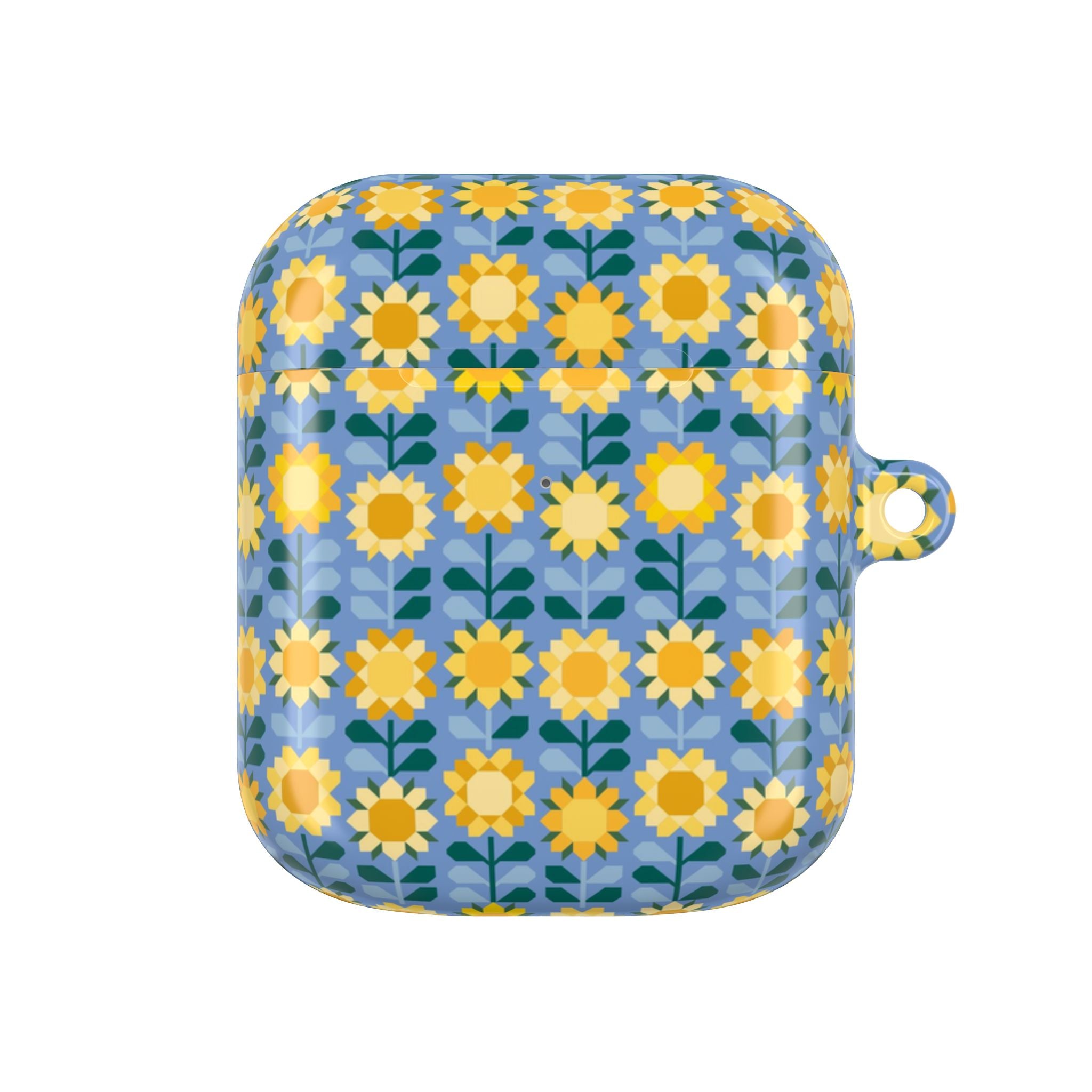 AirPods Gen 2 case – Glossy | golden yellow sunflowers on periwinkle blue ground