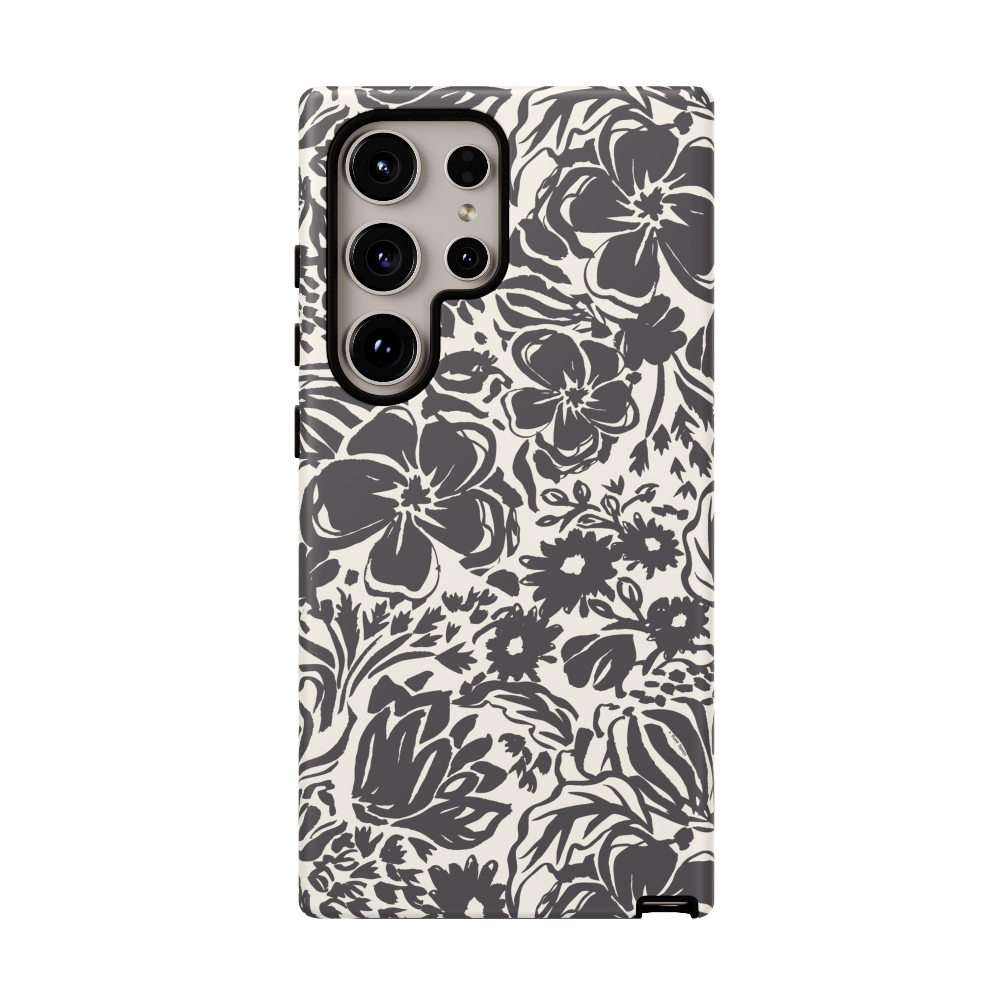 Rhapsody Black Samsung Galaxy S24 Ultra Matte case — bold charcoal floral print on cream by Kate Spain