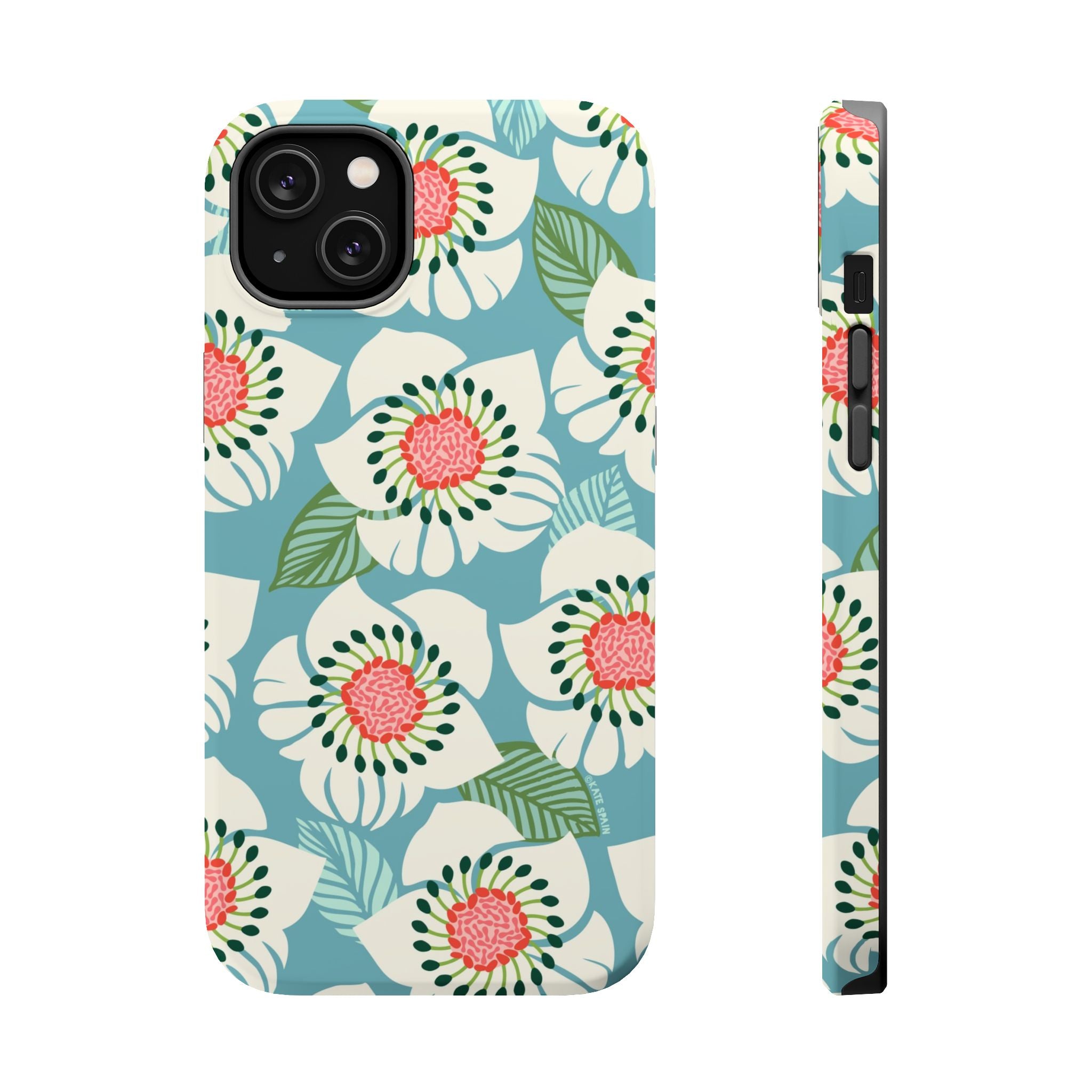 Panache Floral MagSafe iPhone 14 Plus Case – Matte | sky blue, pale cream, pink anemone floral print