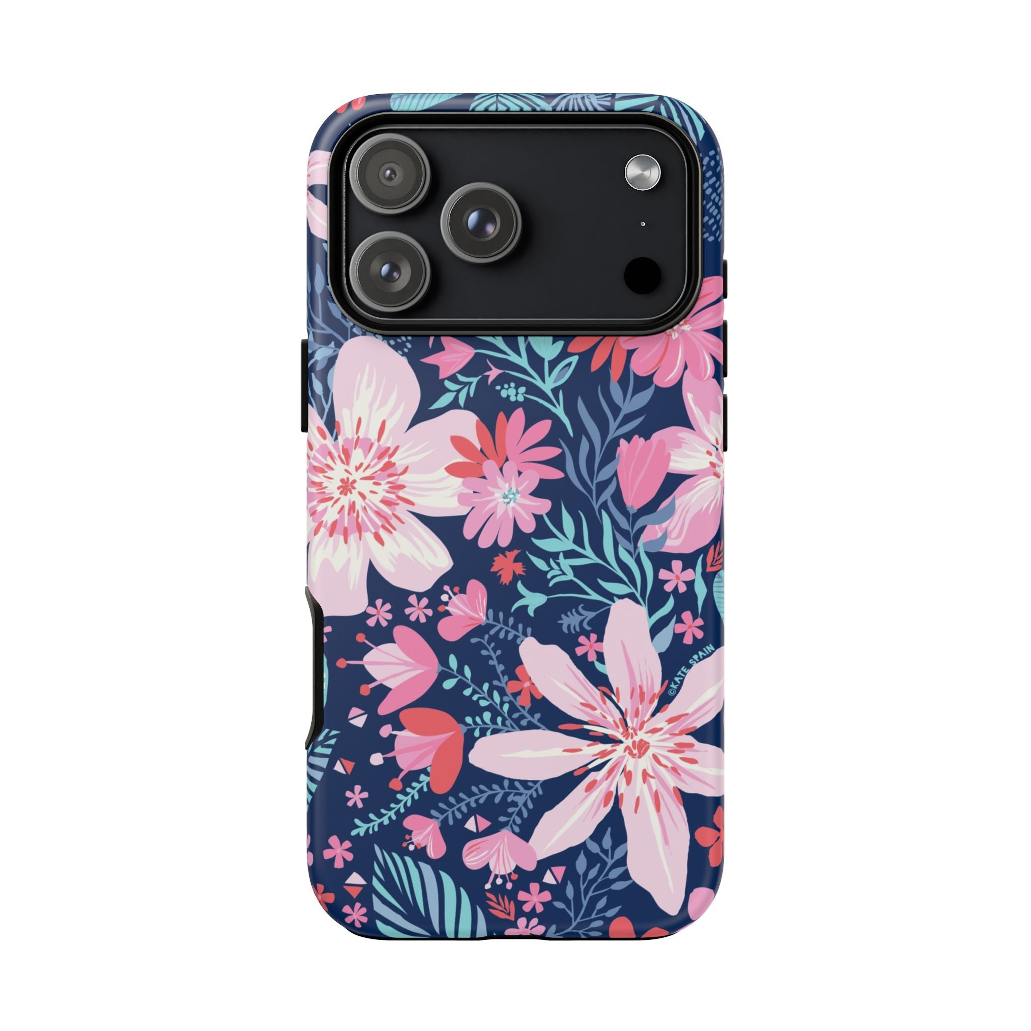 Bonaire Tough iPhone 17 Pro Max Case – Matte | navy, pink, white tropical floral botanical print