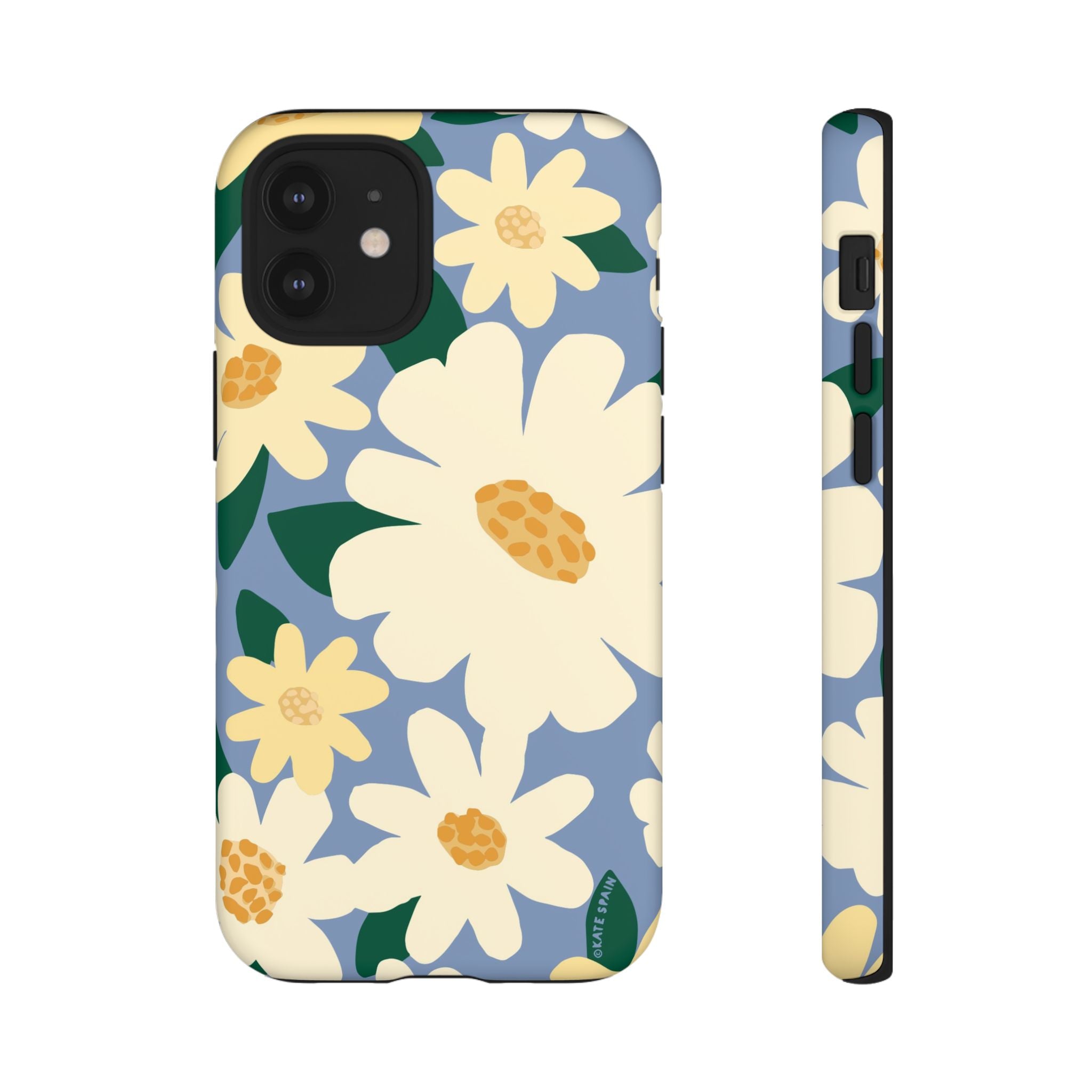 Chamomile Tough iPhone 12 Mini Case – Matte | periwinkle, cream, yellow botanical daisy floral print