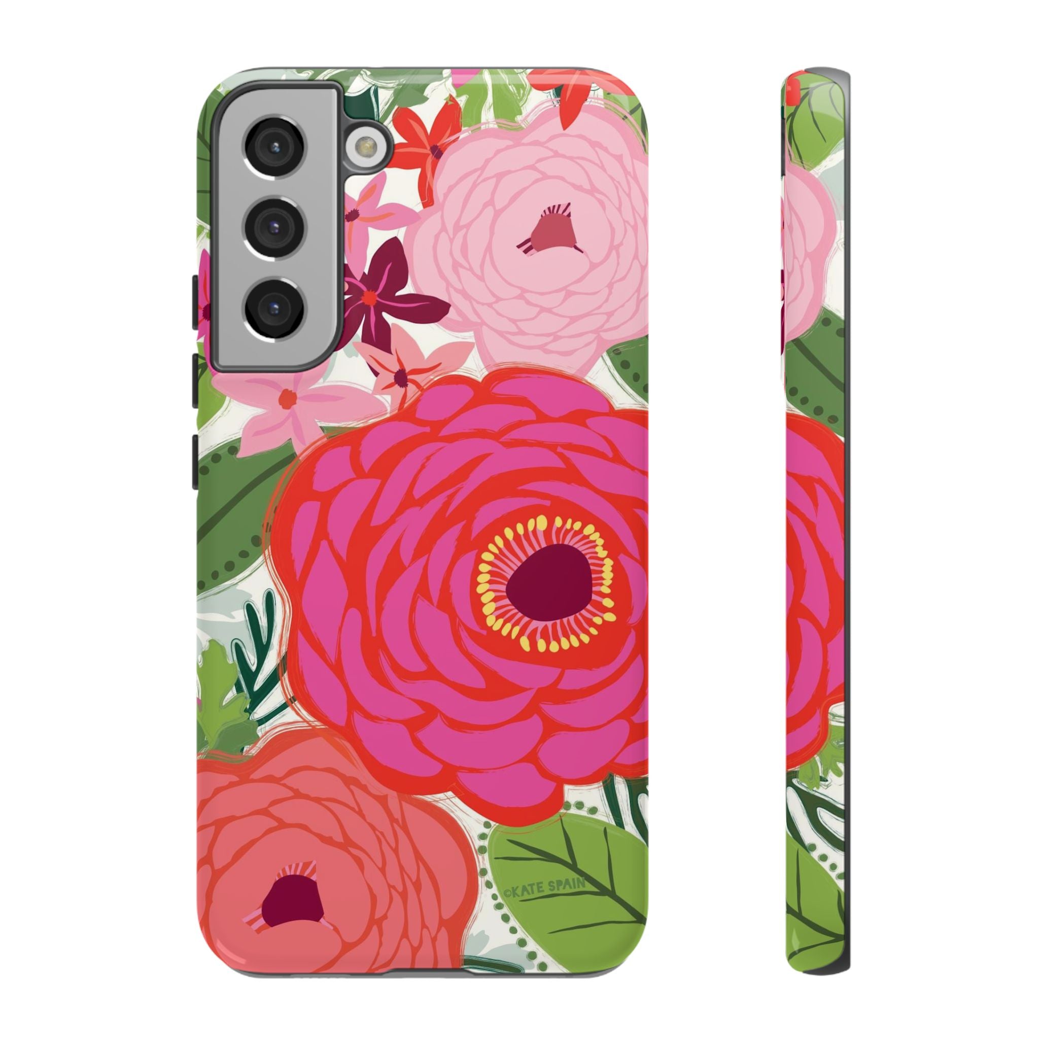 Bloomerie Samsung Tough Phone Case Samsung Galaxy S22 Plus Case – Glossy| cream, magenta, coral botanical peony floral print