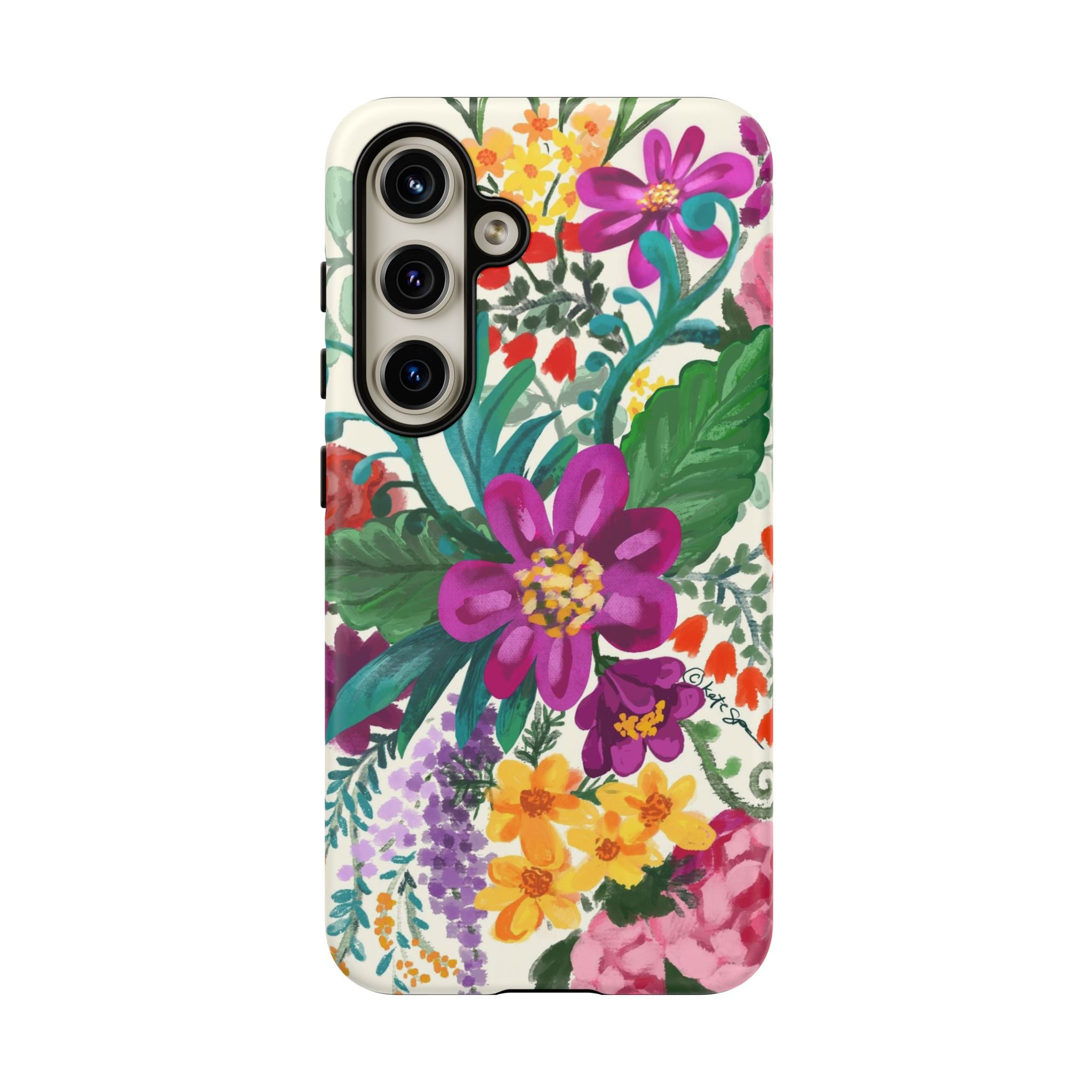 Tropical Posy Samsung Galaxy S24 Case – Matte | white, magenta, yellow, purple vibrant botanical floral print
