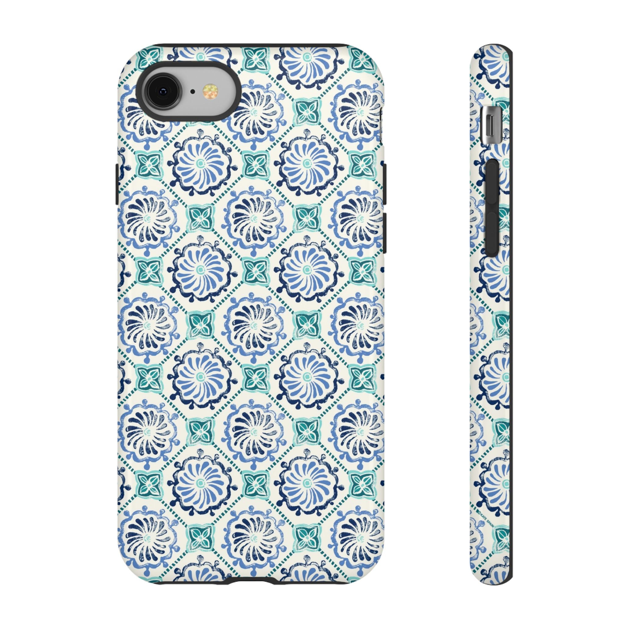 Horizon Blue Tile Tough iPhone 8 Case – Glossy | blue, turquoise, cream white dual-layer protection