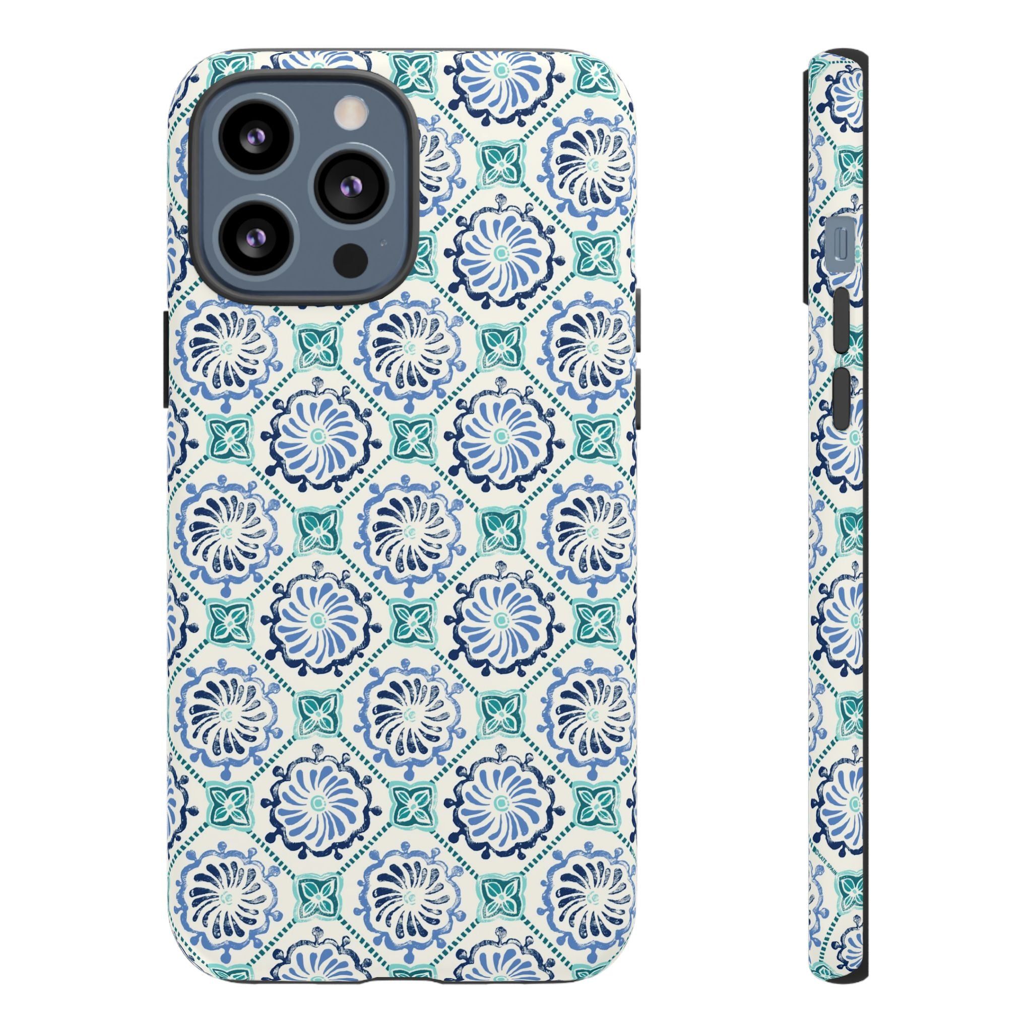 Horizon Blue Tile Tough iPhone 13 Pro Max Case – Matte | blue, turquoise, cream white dual-layer protection