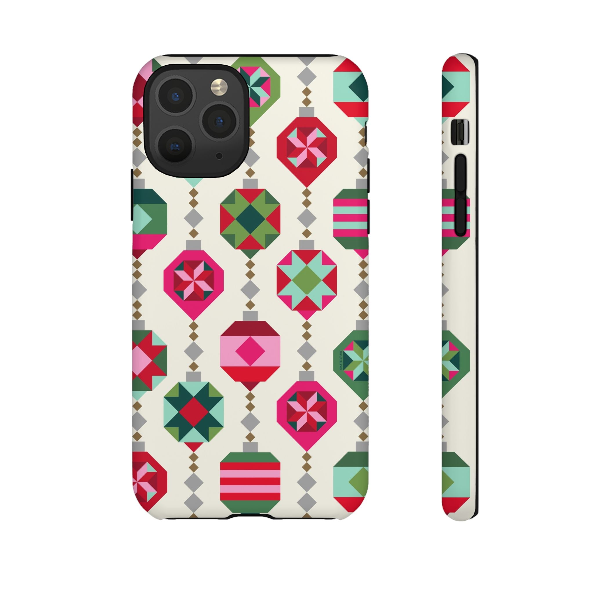 Felicity Ornaments Tough iPhone 11 Pro Case – Matte | cream, red, pink, green, mint geometric quilted ornament print