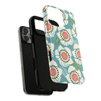 Panache MagSafe iPhone 16 Pro Max Case – Dual-layered view of case and inner lining in front of phone, with view of camera cutout and buttons | sky blue, pale cream, pink anemone floral print