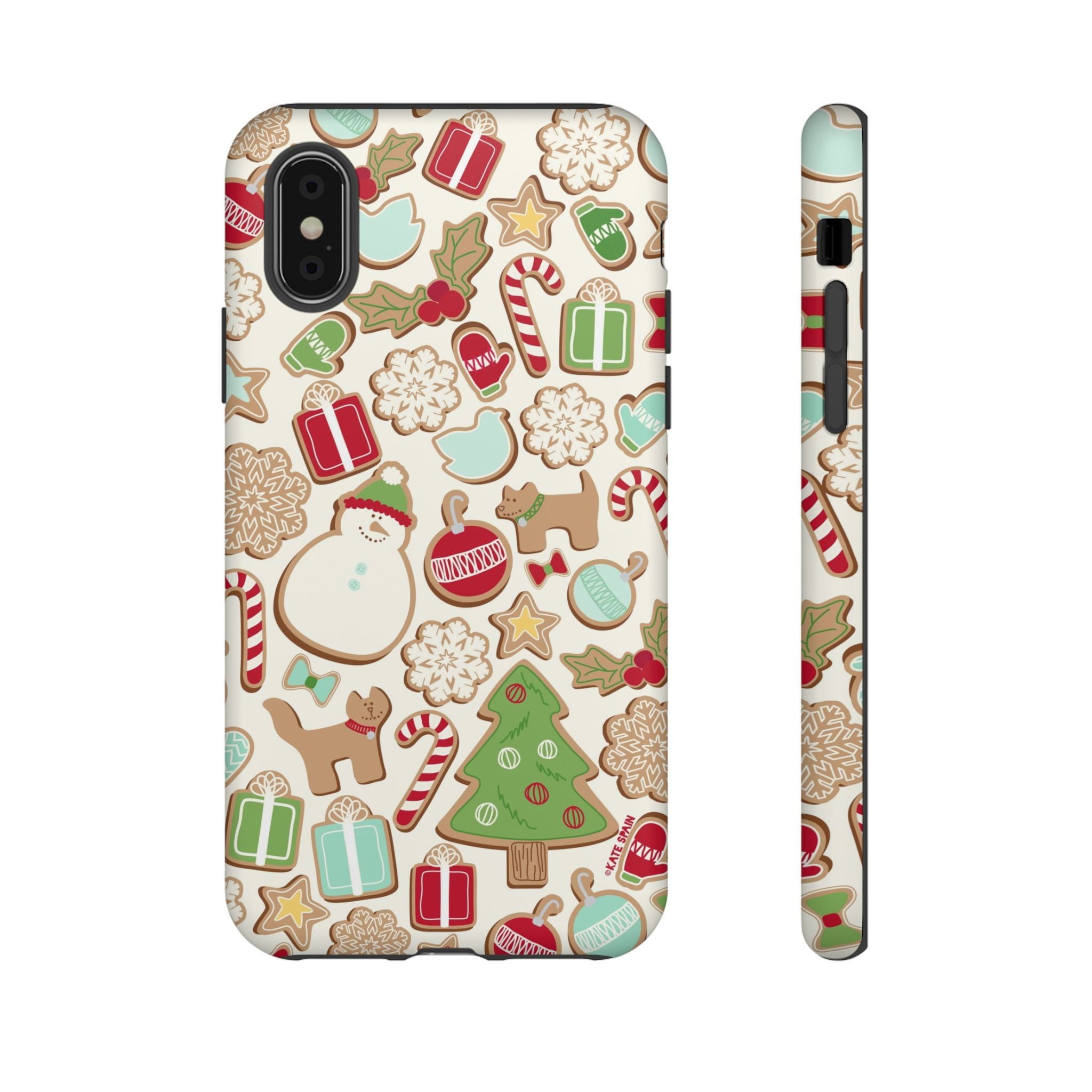 Gingerbread Cookies Tough iPhone X Case – Matte | cream, red, green gingerbread holiday cookie print