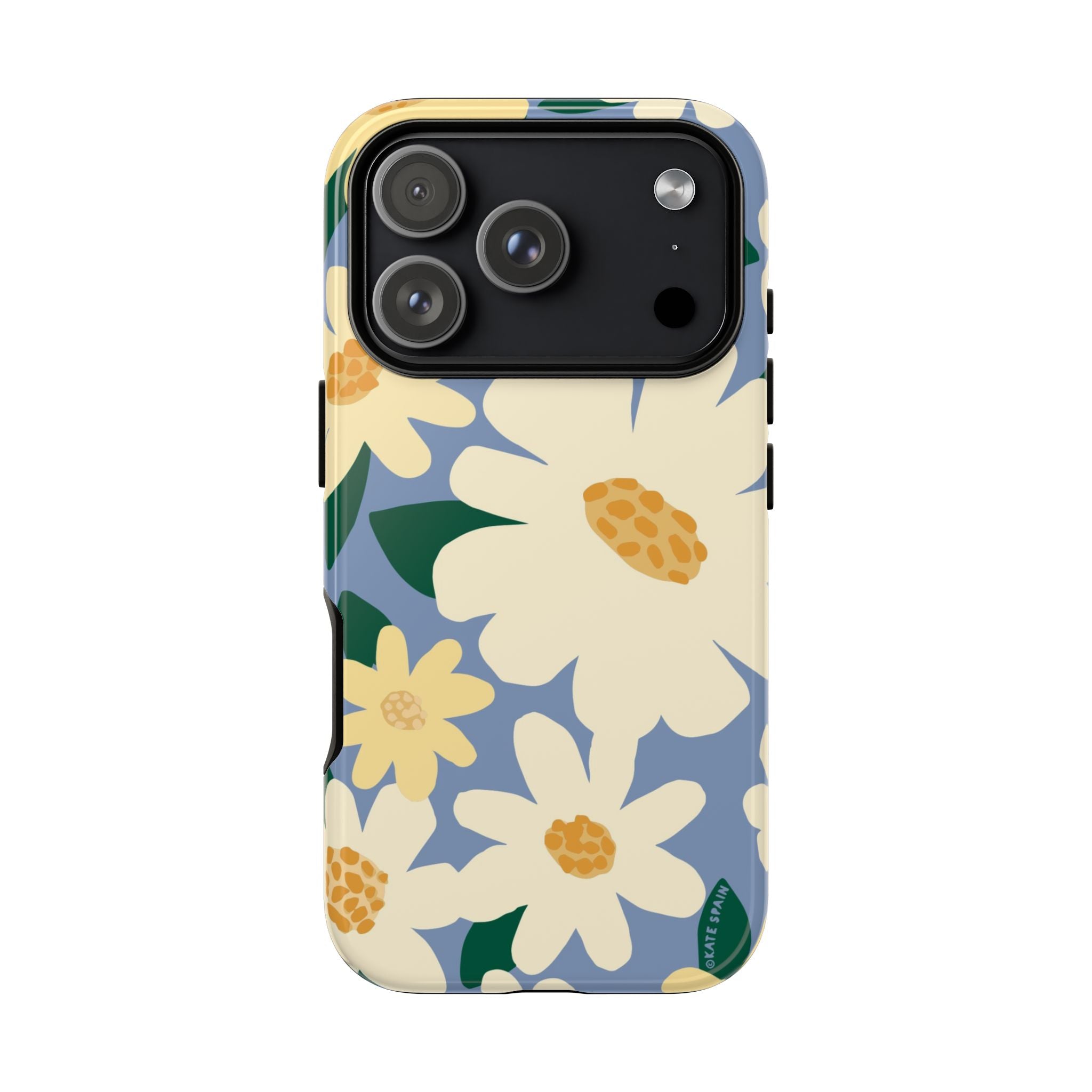 Chamomile Tough iPhone 17 Pro Case – Glossy | periwinkle, cream, yellow botanical daisy floral print