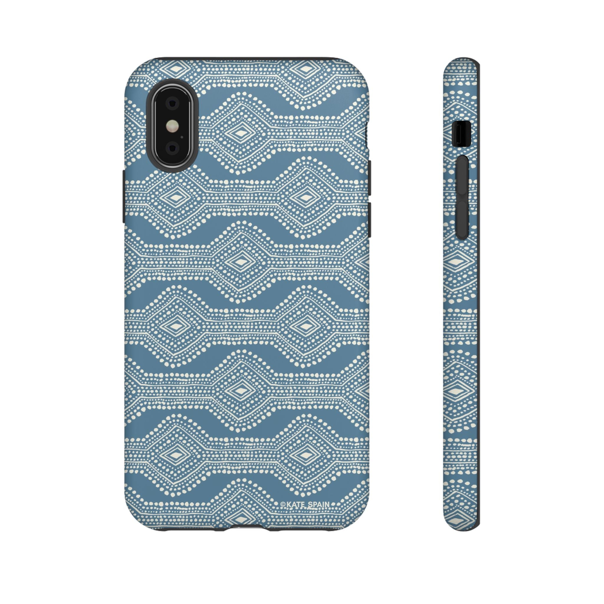 Diamond Dots Tough iPhone X Case – Matte | steel blue, white diamond dot geometric print