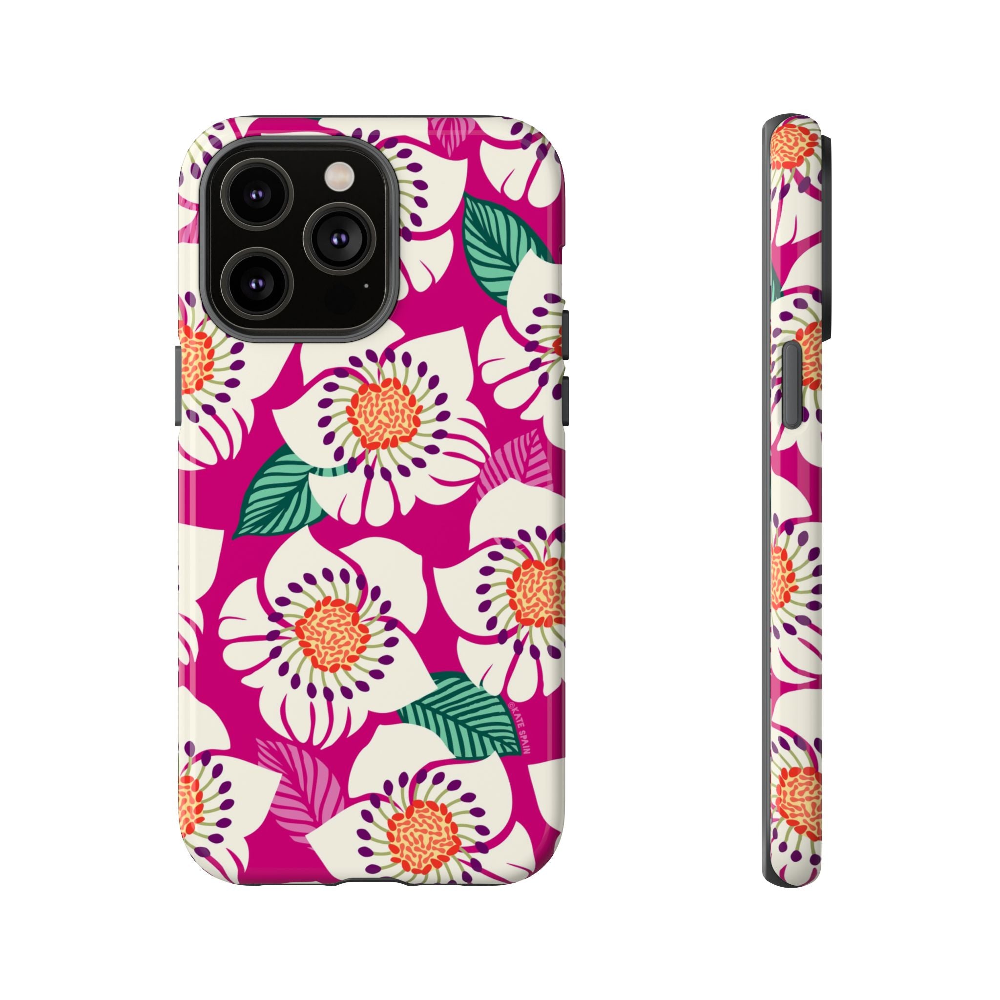 Panache Rose Tough iPhone 14 Pro Max Case – Glossy | berry, cream white, peach anemone floral print