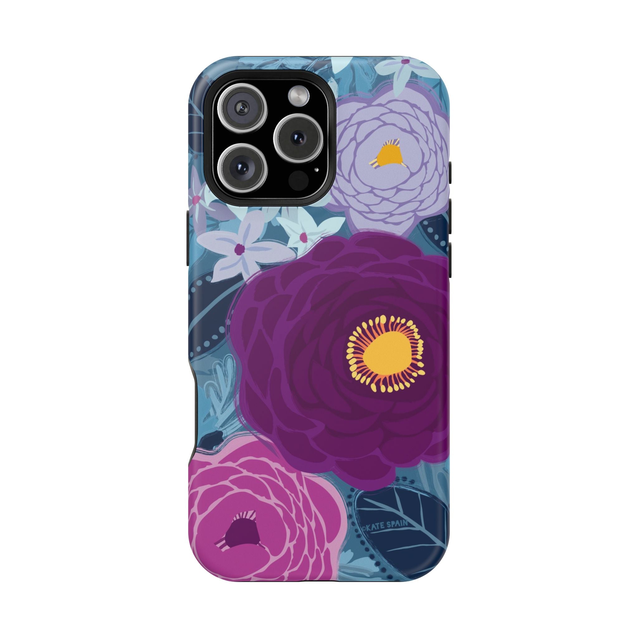 Bloomerie MagSafe iPhone 16 Pro Max Case – Matte | navy, purple, magenta botanical peony floral print