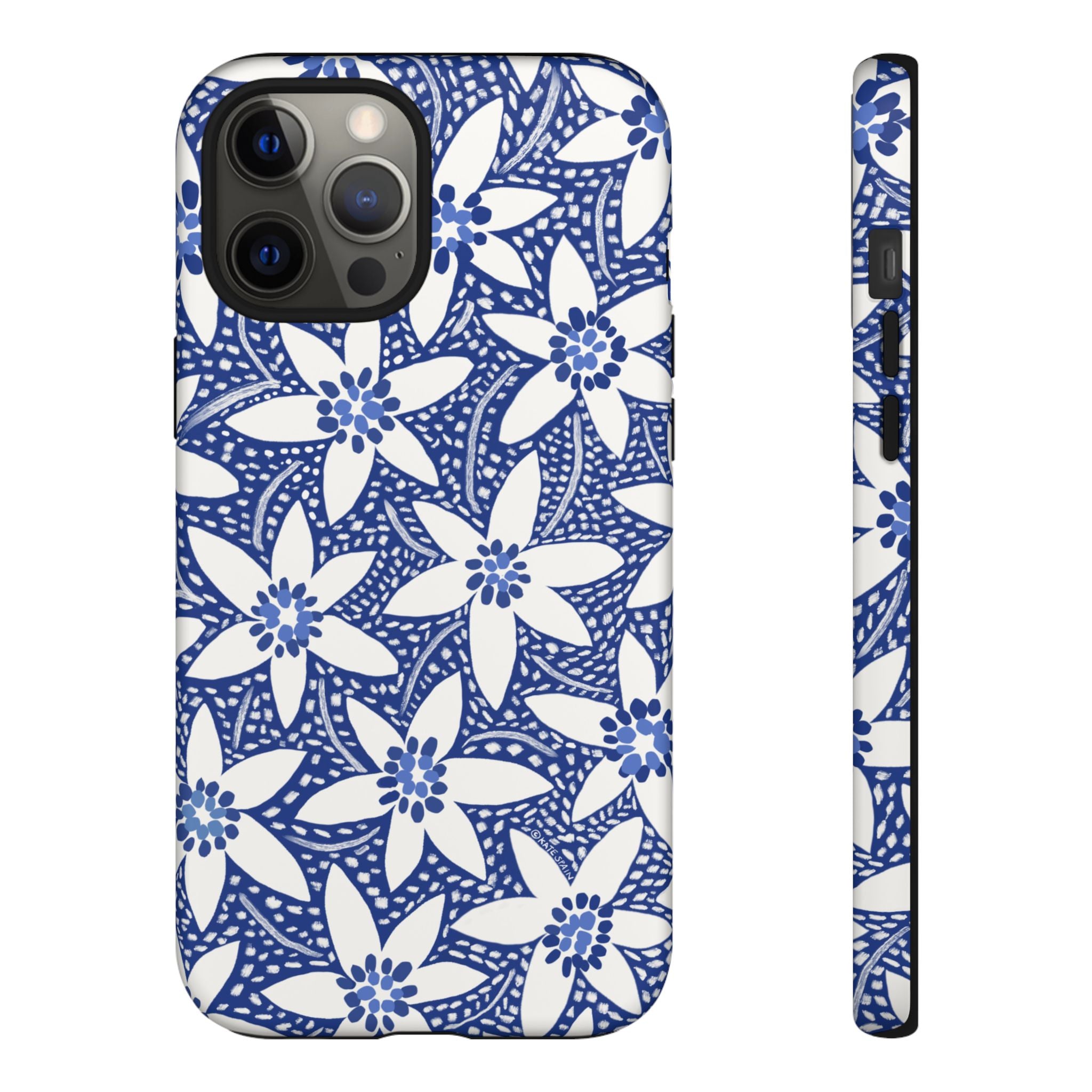 Starflower iPhone 12 Pro Max Case – Matte | navy, white geometric starflower print