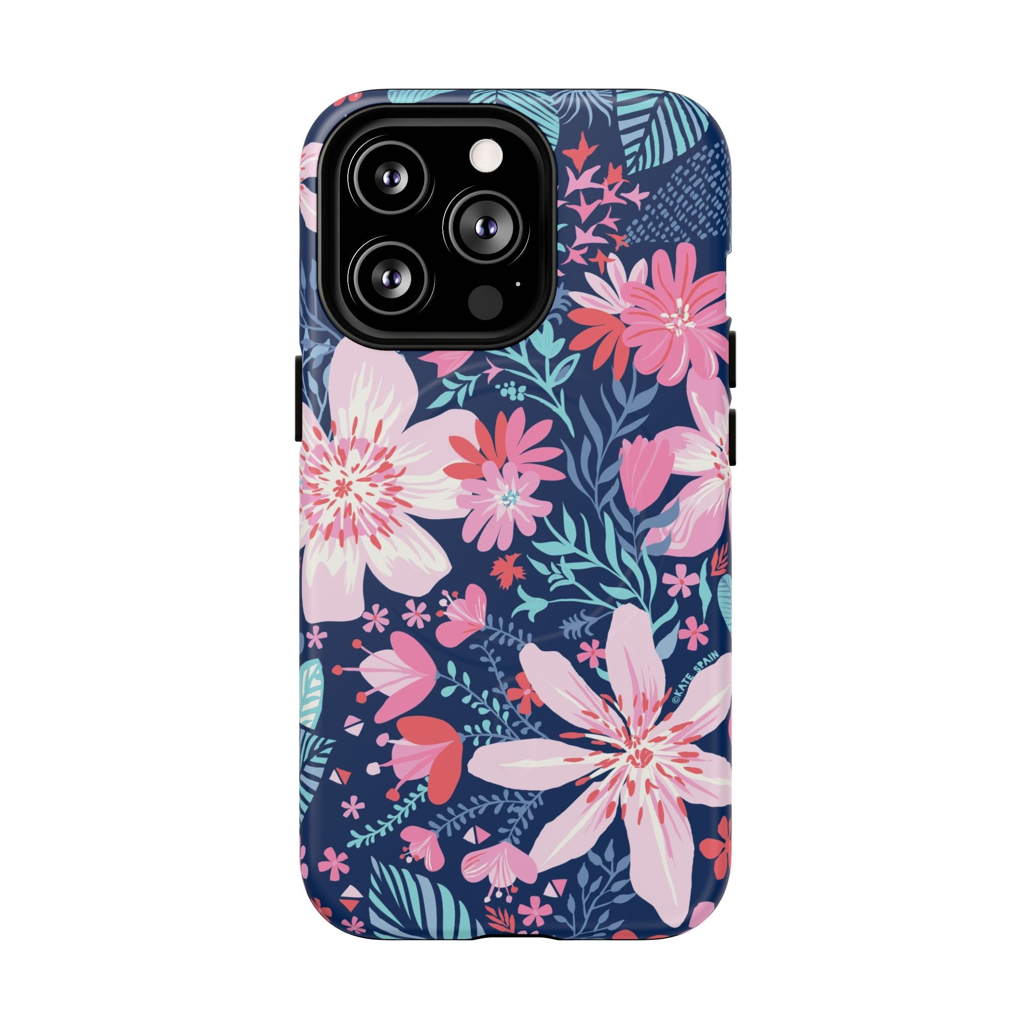 Bonaire MagSafe iPhone 13 Pro Case – Matte | navy, pink, white tropical floral botanical print