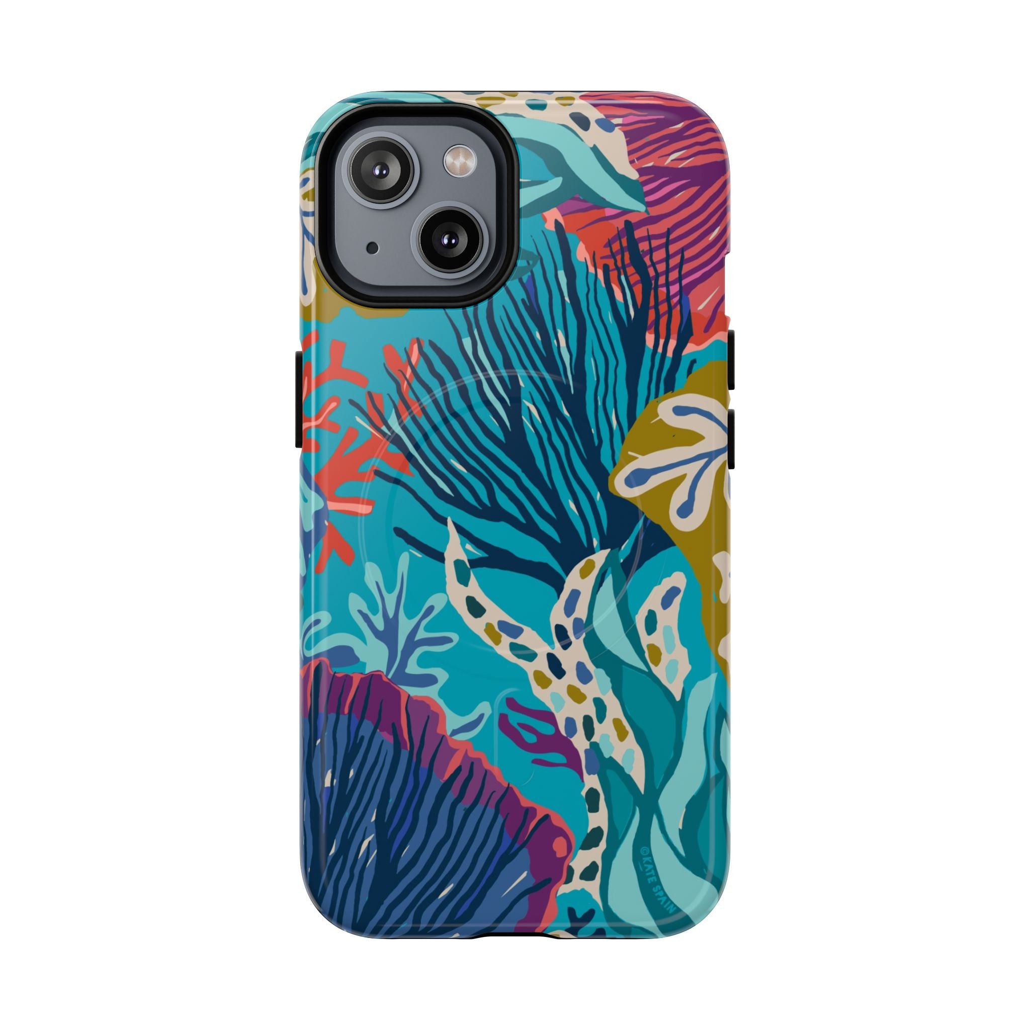 Reef MagSafe iPhone 14 Case – Glossy | teal, coral, navy, purple botanical coral reef print