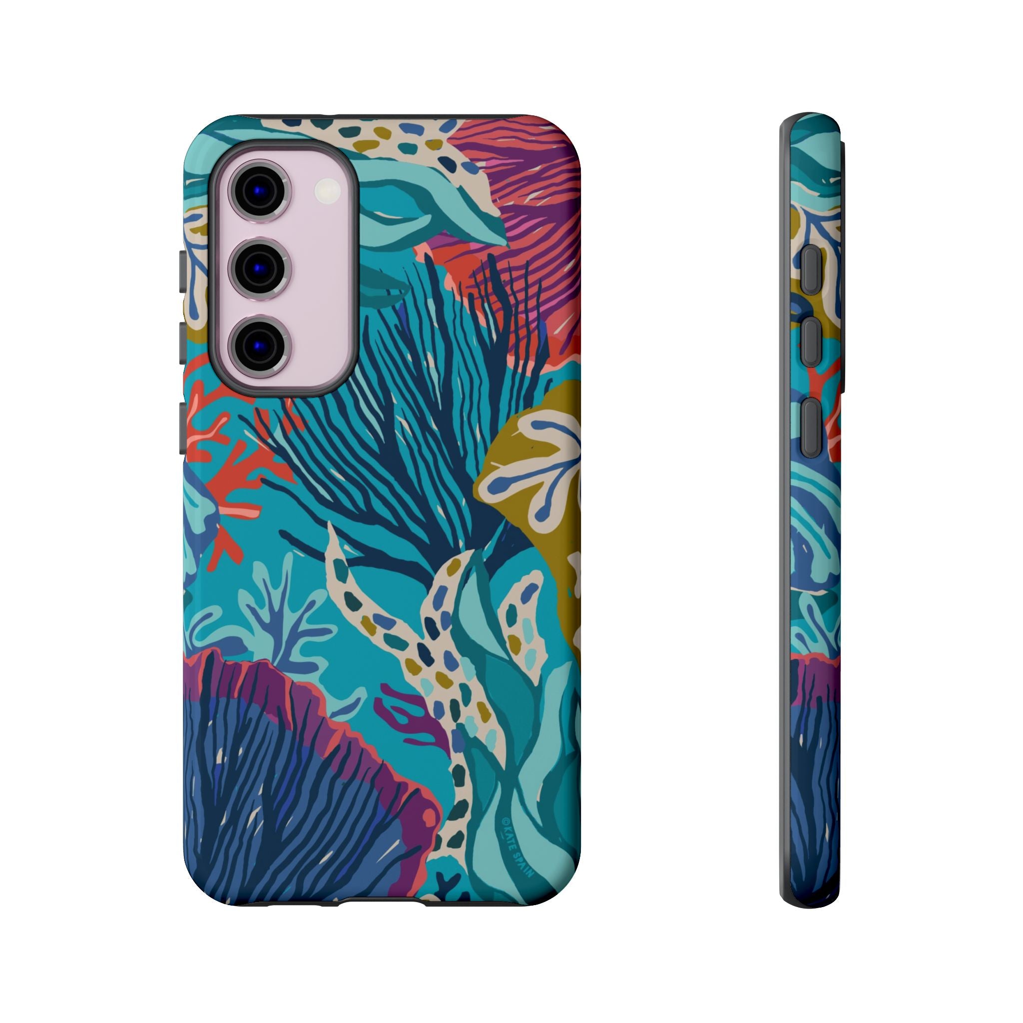 Luxury Reef Samsung Galaxy S23 Plus Case – Glossy | teal, navy, magenta, olive coral reef print