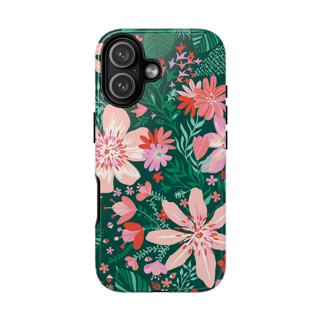 Bonaire Tough iPhone 17 Case – Glossy | jade, pink, white tropical floral botanical print