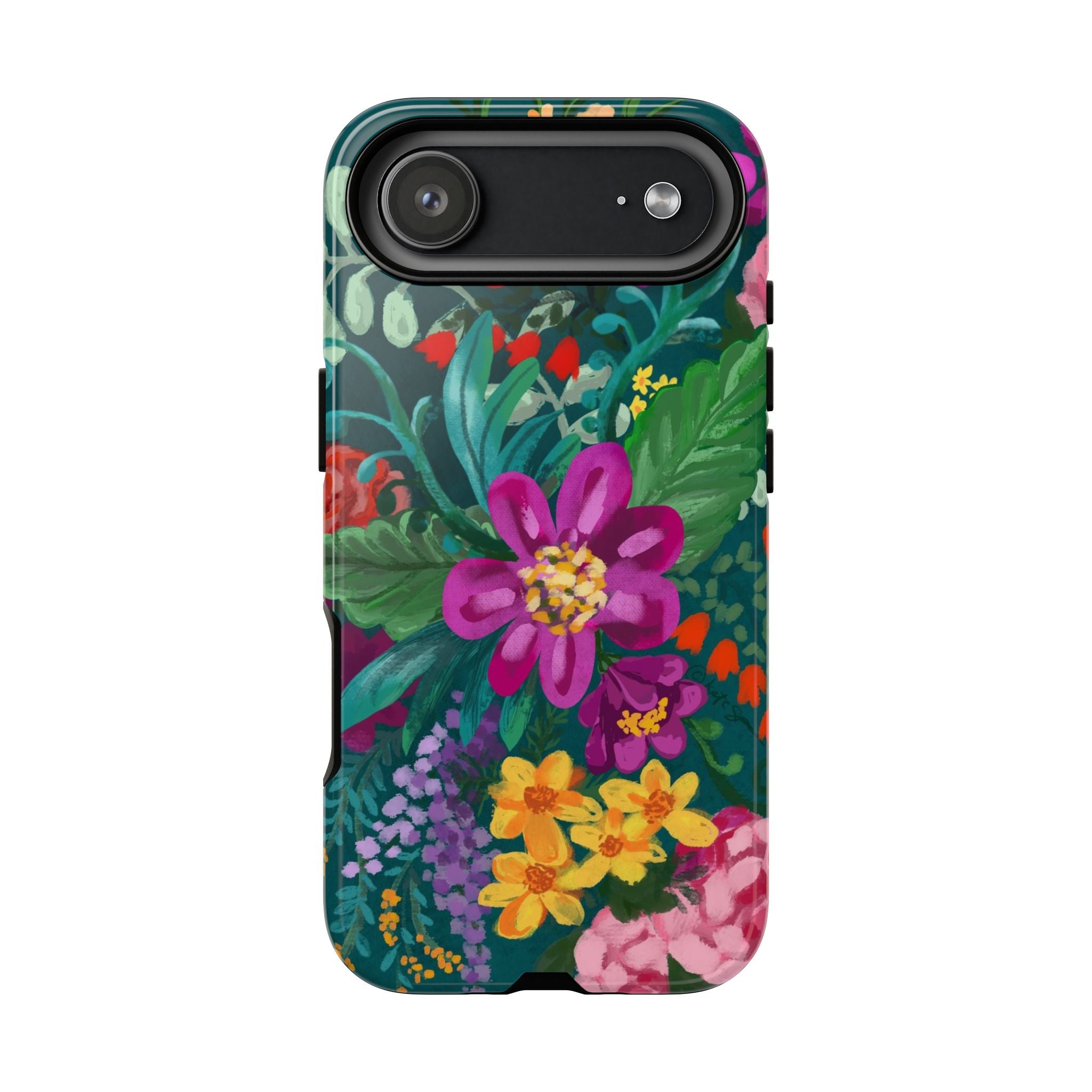 Posy Tough iPhone 17 Air Case – Glossy | teal, purple, magenta, yellow botanical wildflower print