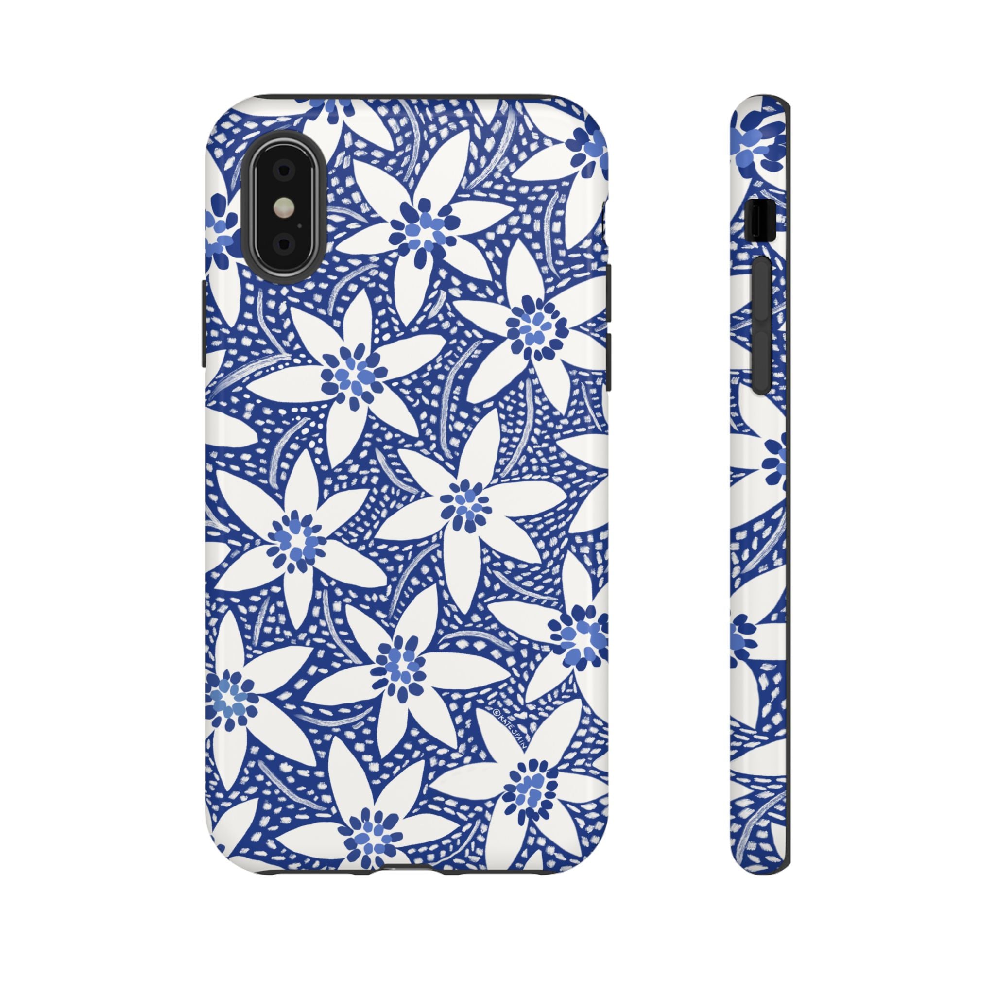 Starflower iPhone X Tough Case – Glossy | navy, white geometric starflower print
