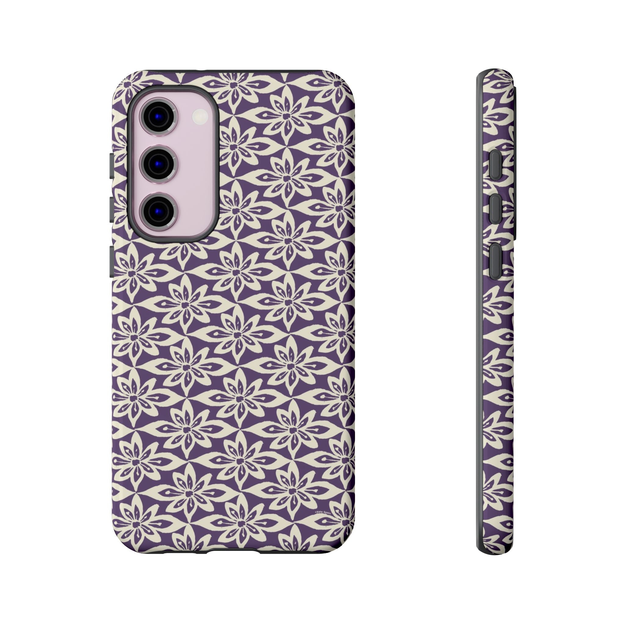 Lily Plum Samsung Galaxy S23 Plus Glossy case — graphic white lily print on rich violet — botanical phone case by Kate Spain