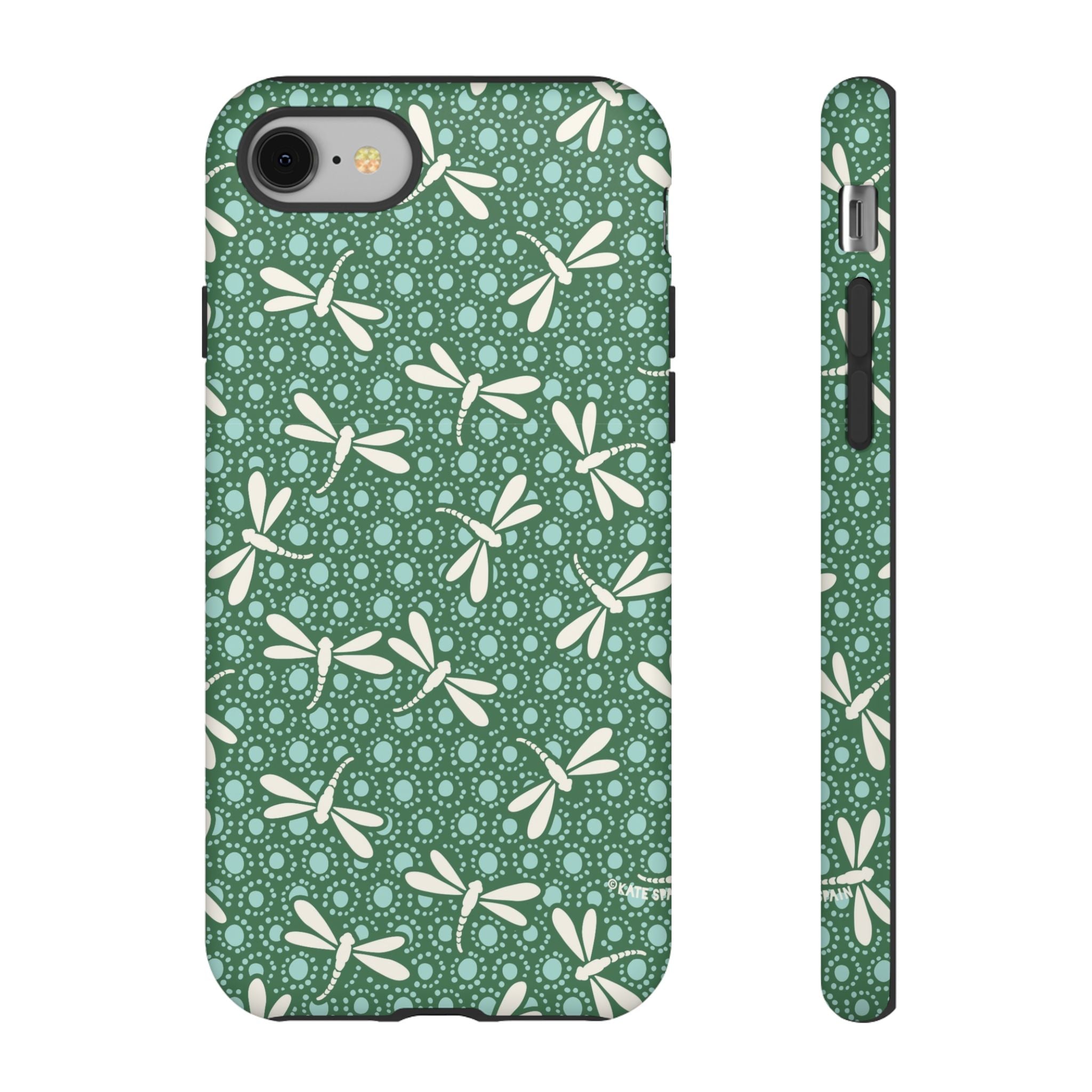 Designer Dragonfly Tough iPhone 8 Case – Matte | jade green, aqua, cream dragonfly print