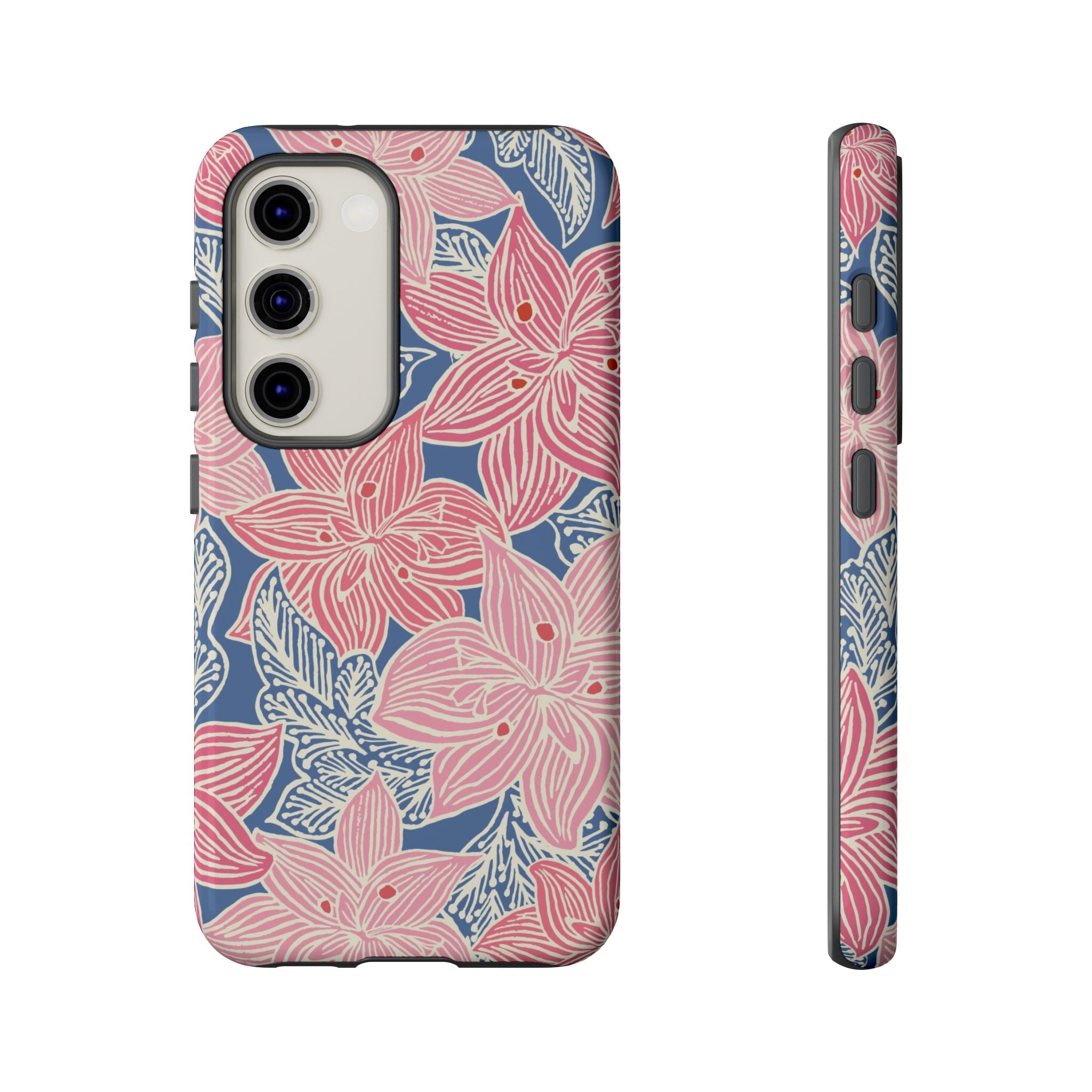 Hibiscus Lagoon Samsung Galaxy S23 Case – Glossy | coral, blush, cream, dusty blue hibiscus botanical print
